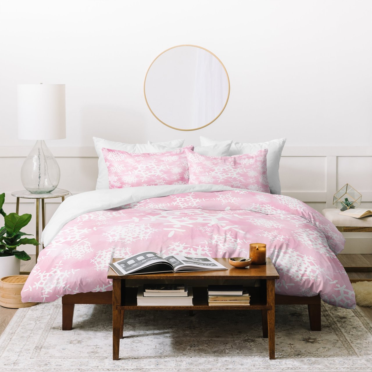 Lisa Argyropoulos Snow Flurries In Pink Duvet Cover Bedding Set