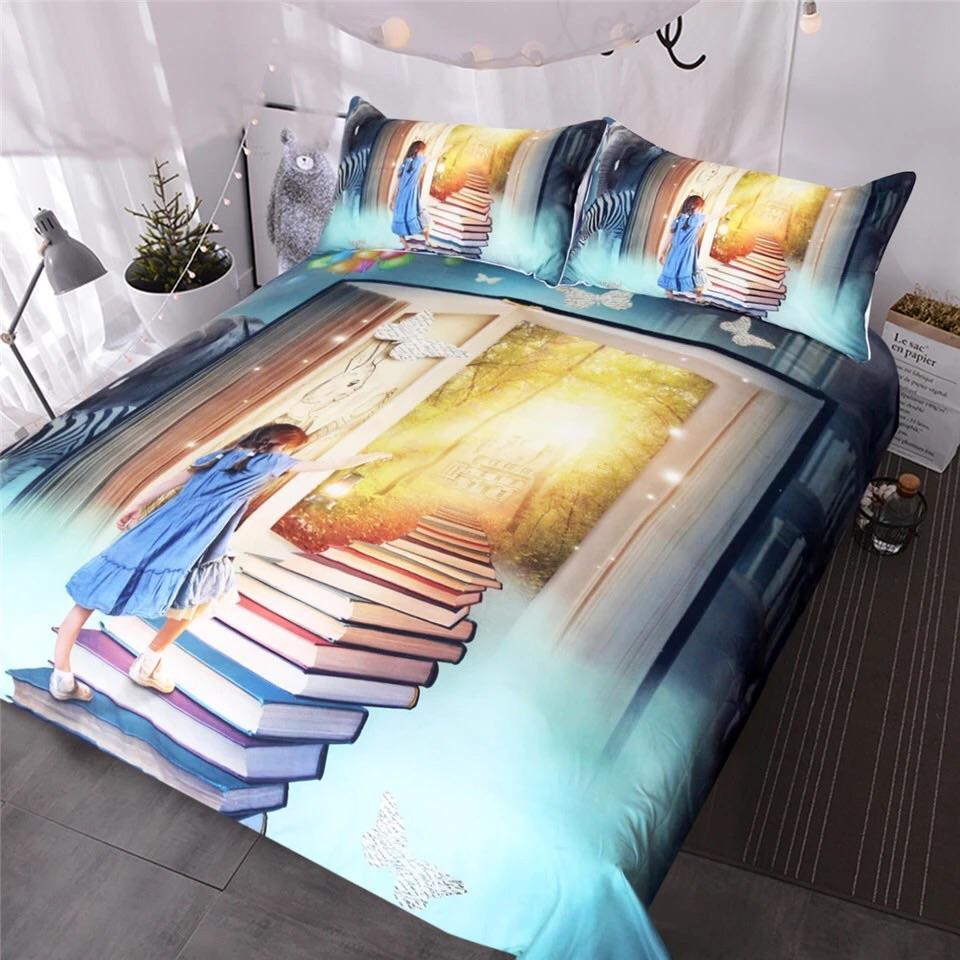 Little Girl Climbing Books 3D Customized Duvet Cover Bedding Set