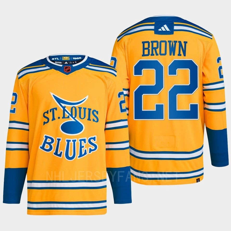 Logan Brown 22 Reverse Retro 2.0 2022 St. Louis Blues Yellow Stitched Jersey Primegreen