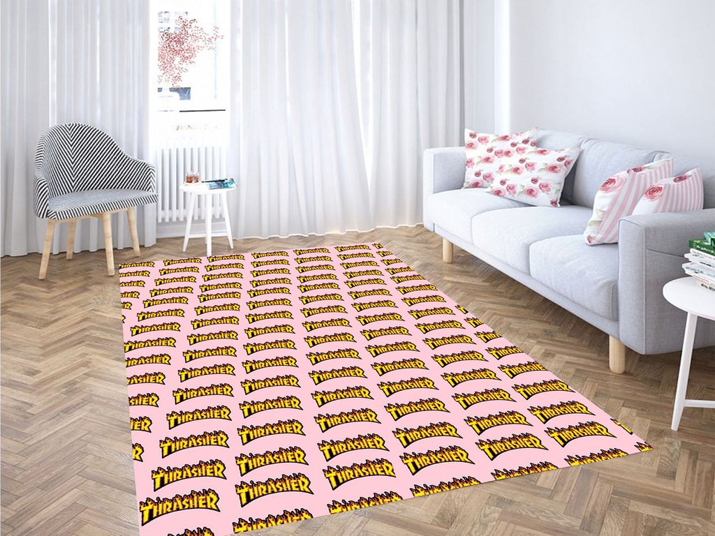 Logo Thrasher Pattern Living Room Modern Carpet Rectangle Rug