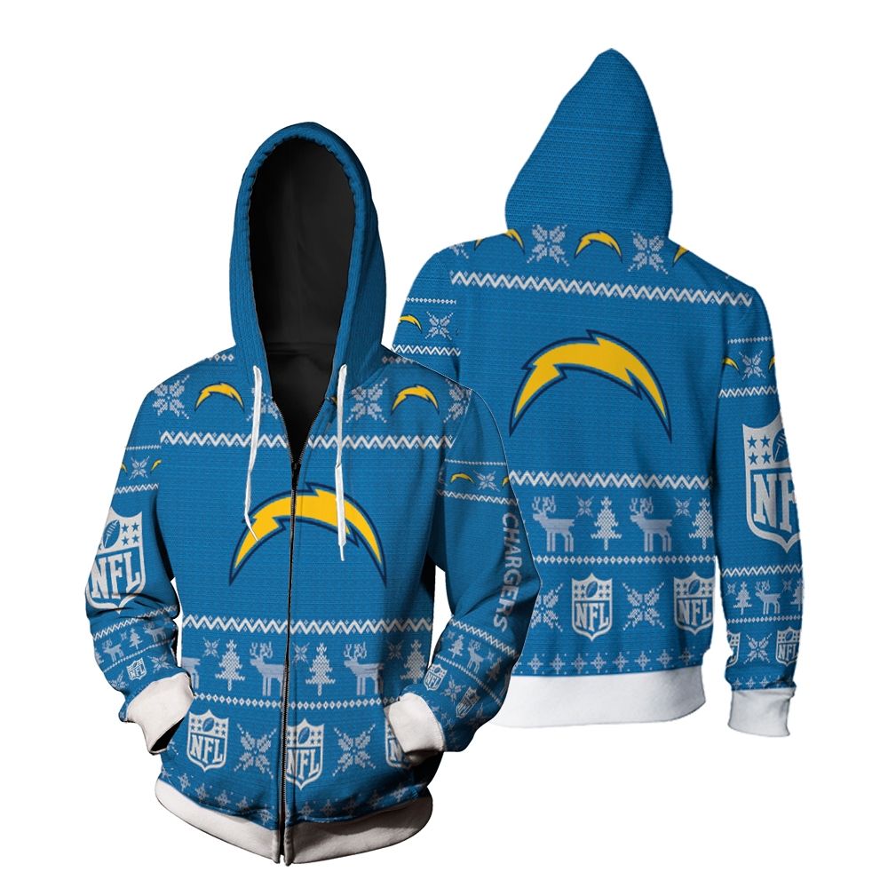 Los Angeles Chargers Christmas 3D Zip Hoodie