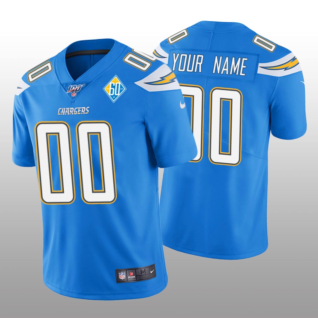 Los Angeles Chargers Custom Light Blue Vapor Limited Jersey 60th Season - Men's