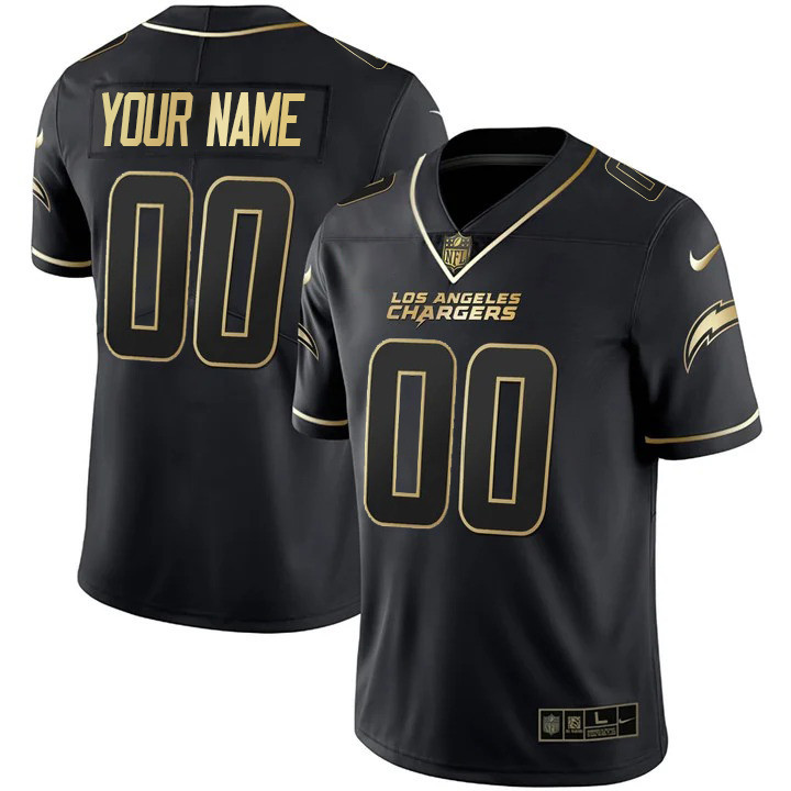 Los Angeles Chargers Custom Name & Number Black Gold Jersey - All Stitched