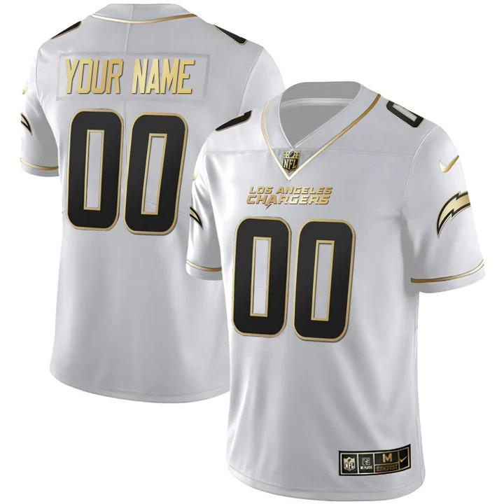 Los Angeles Chargers Custom Name & Number White Gold Jersey - All Stitched