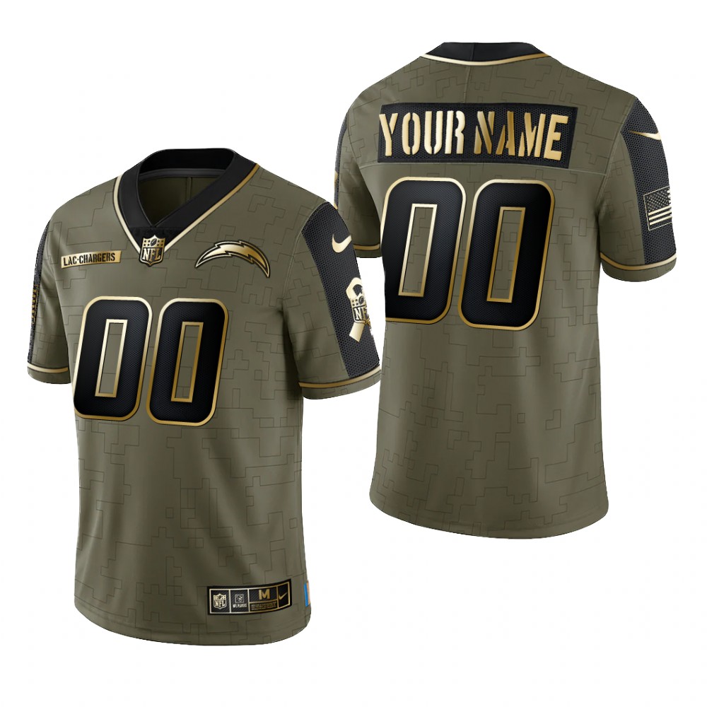 Los Angeles Chargers Custom Olive Gold Limited Jersey 2021 Salute To Service - Men's
