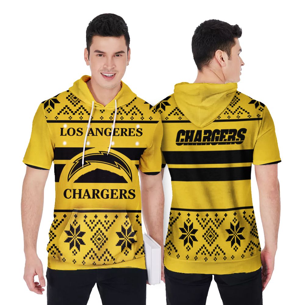 Los Angeles Chargers Light Up Christmas Style 3D Printed Gift For Los Angeles Chargers Fan Short Sleeve Hoodie