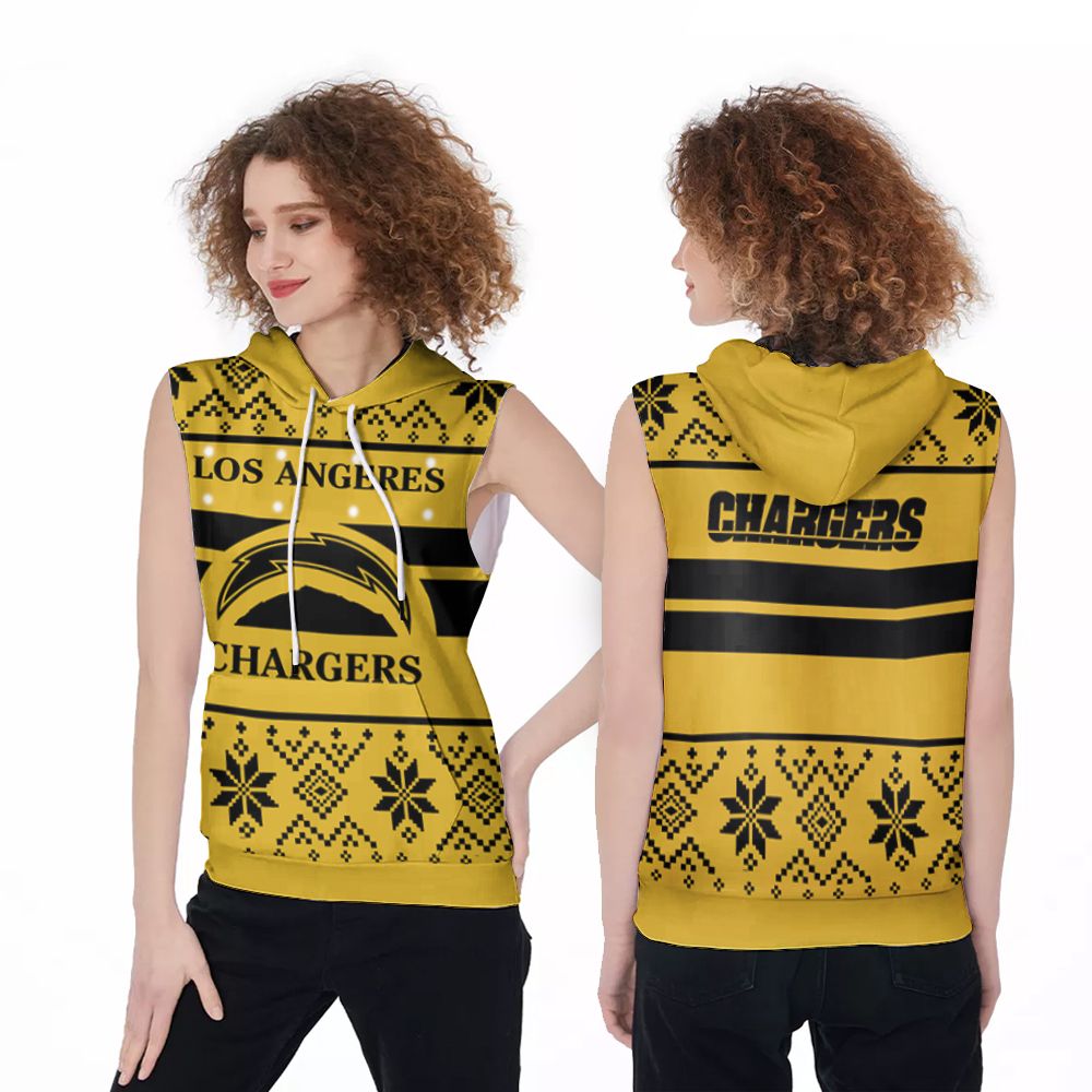 Los Angeles Chargers Light Up Christmas Style 3D Printed Gift For Los Angeles Chargers Fan Sleeveless Hoodie