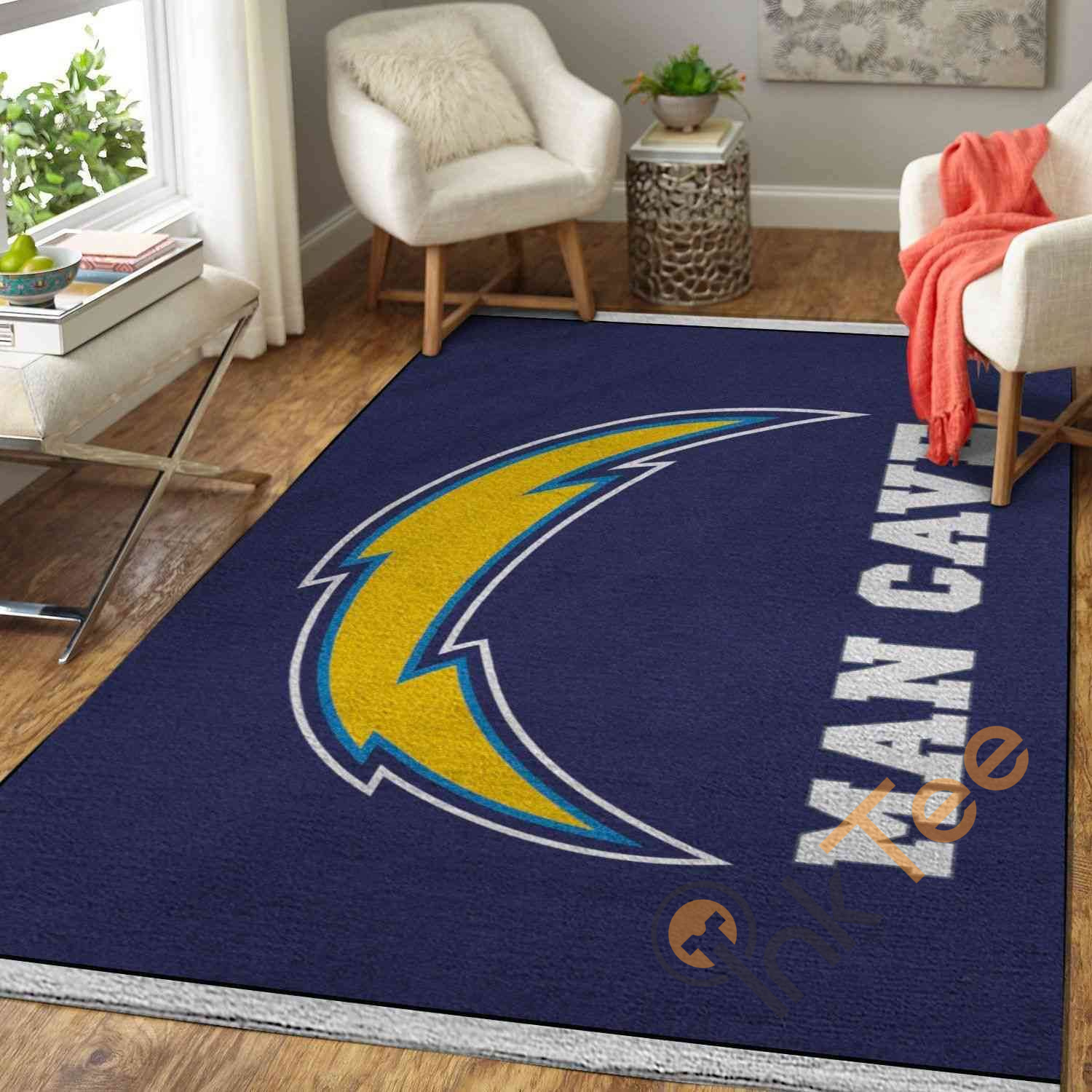 Los Angeles Chargers Logo Man Cave Area Rectangle Rug