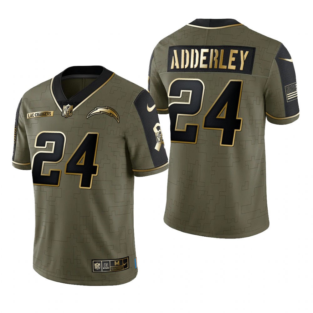 Los Angeles Chargers Nasir Adderley Olive Gold Limited Jersey 2021 Salute To Service - Men's