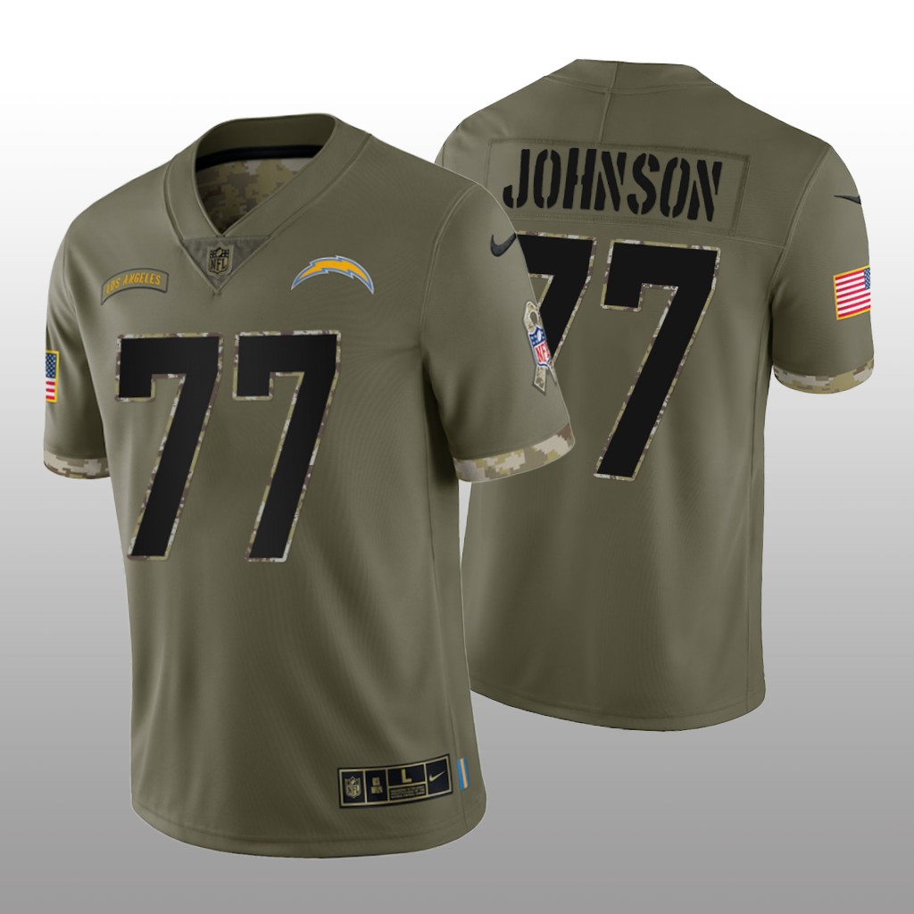 Los Angeles Chargers Zion Johnson Olive Jersey 2022 Salute To Service - Men's