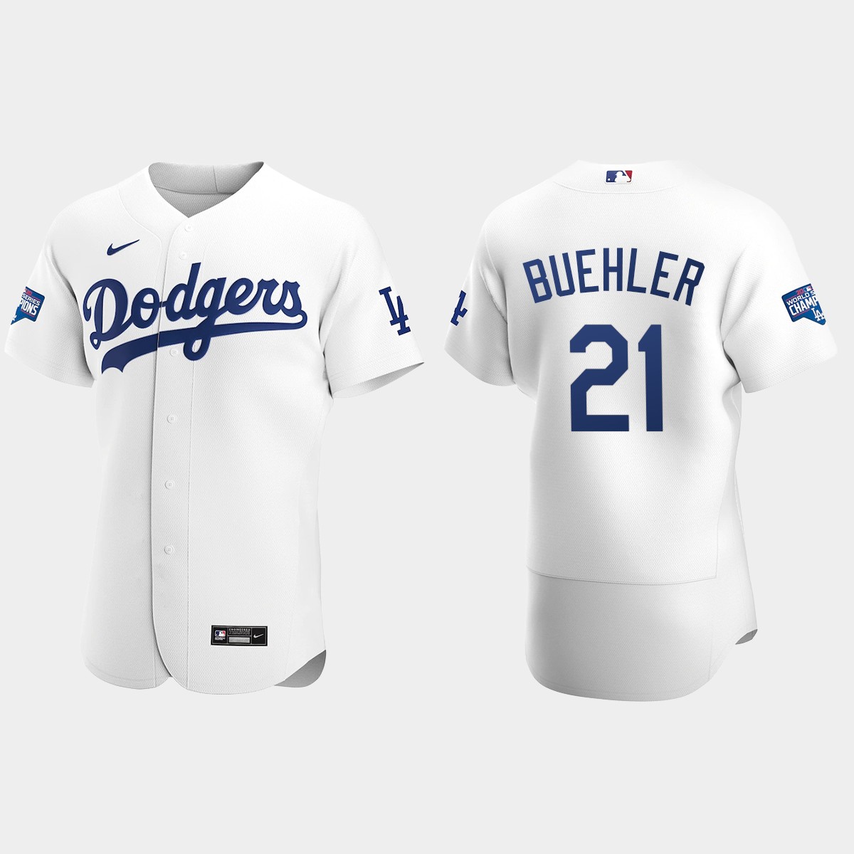 Los Angeles Dodgers #21 Walker Buehler 2020 World Series Champions Home Team Jersey - White