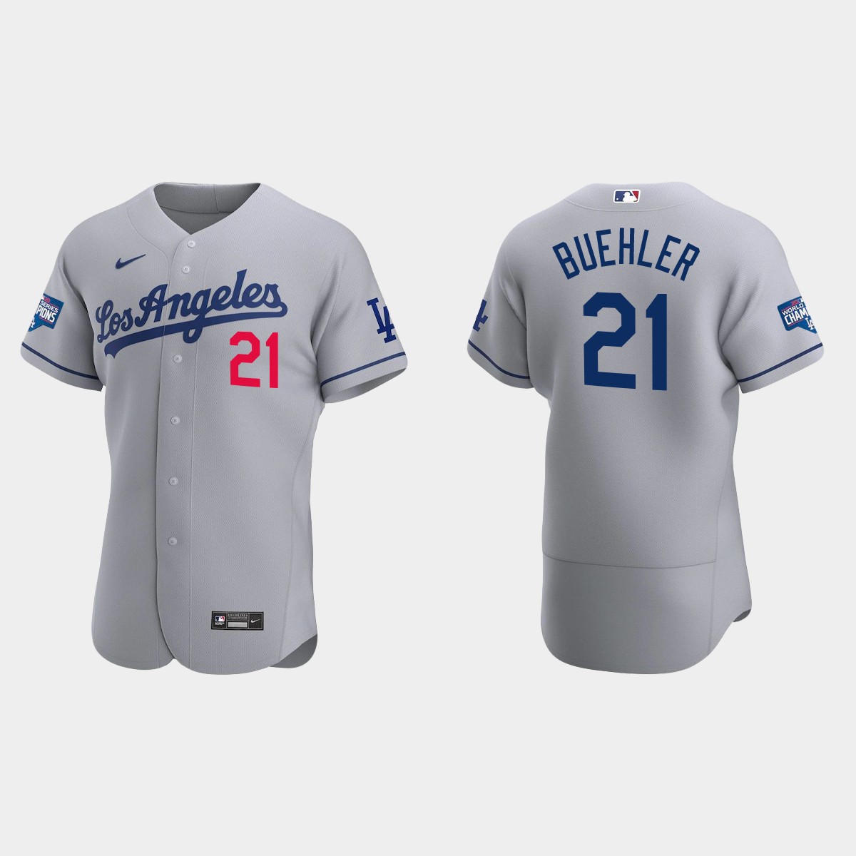 Los Angeles Dodgers #21 Walker Buehler 2020 World Series Champions Road Team Jersey - White