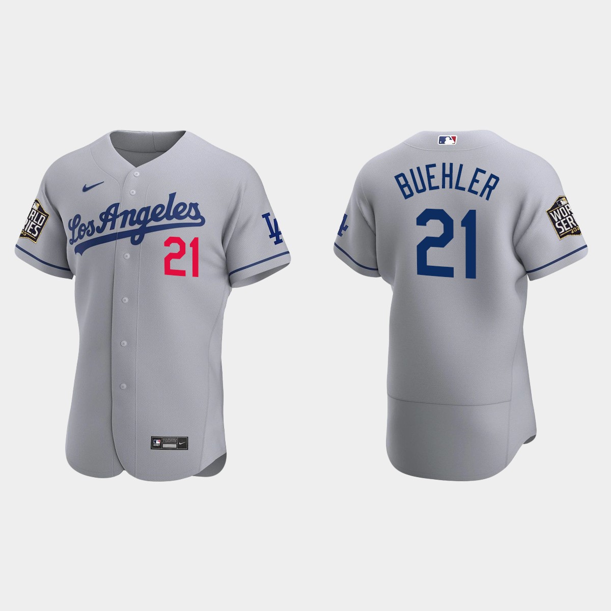 Los Angeles Dodgers #21 Walker Buehler 2020 World Series Road Jersey - Gray