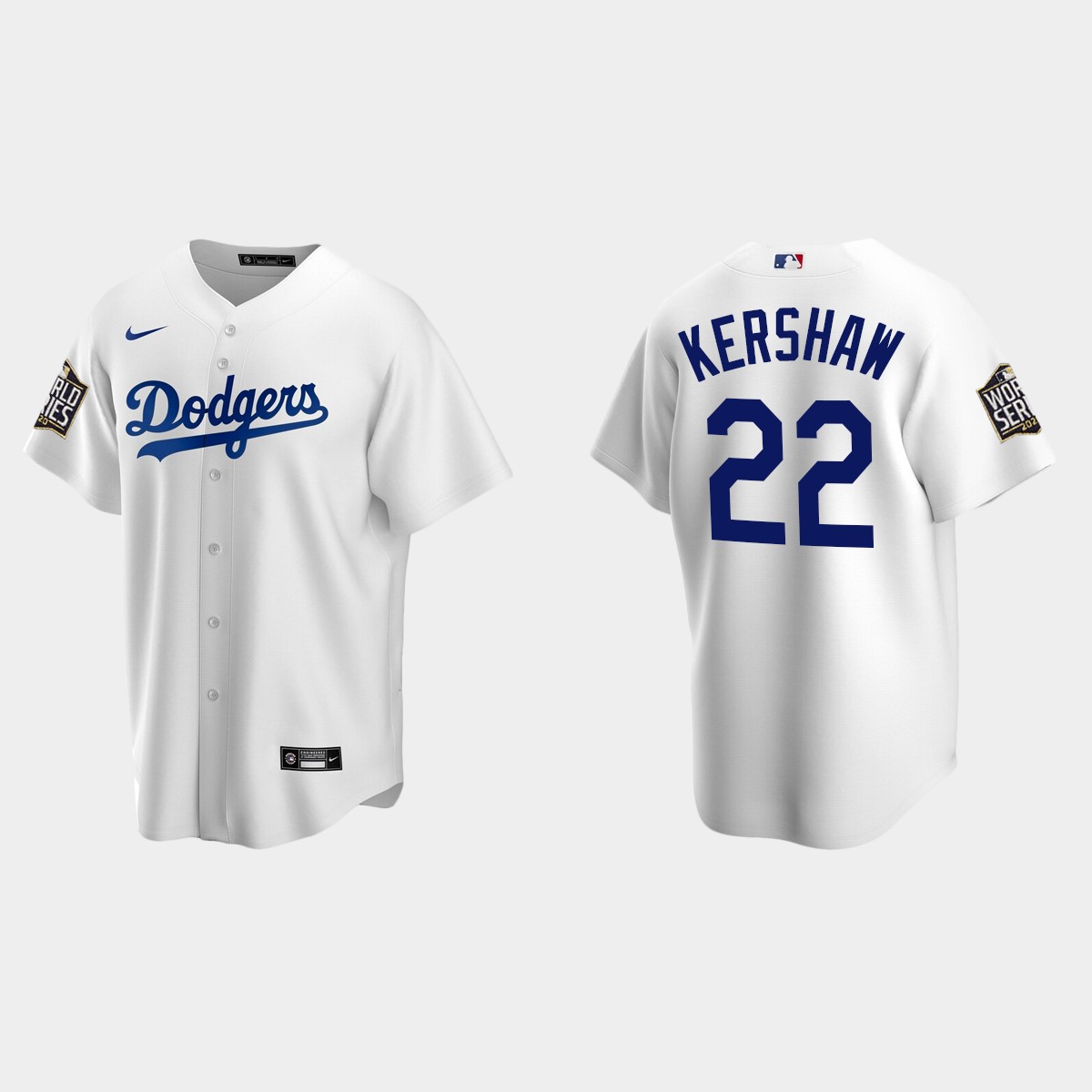 Los Angeles Dodgers #22 Clayton Kershaw 2020 World Series Home Jersey - White
