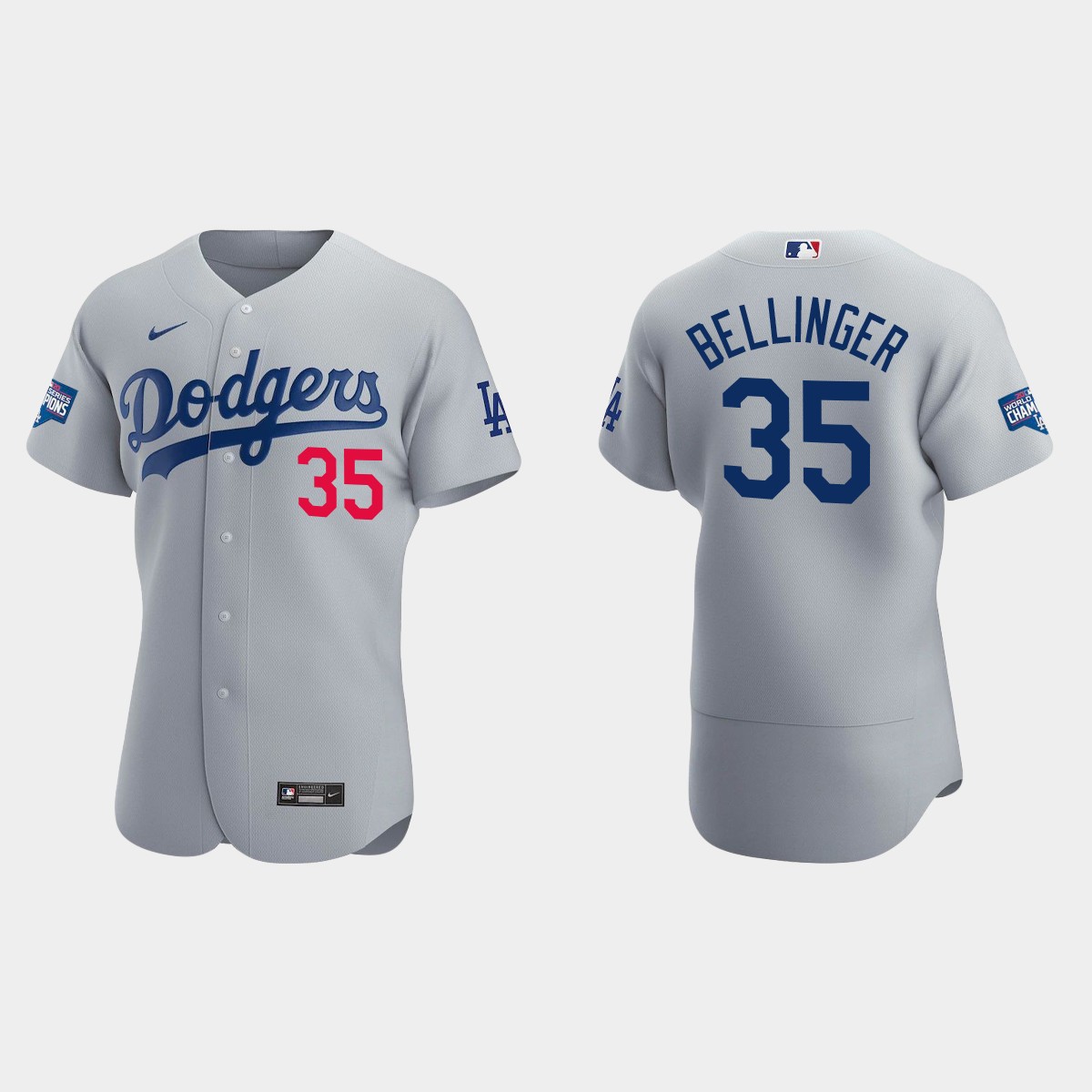 Los Angeles Dodgers #35 Cody Bellinger 2020 World Series Champions Alternate Team Jersey – Gray