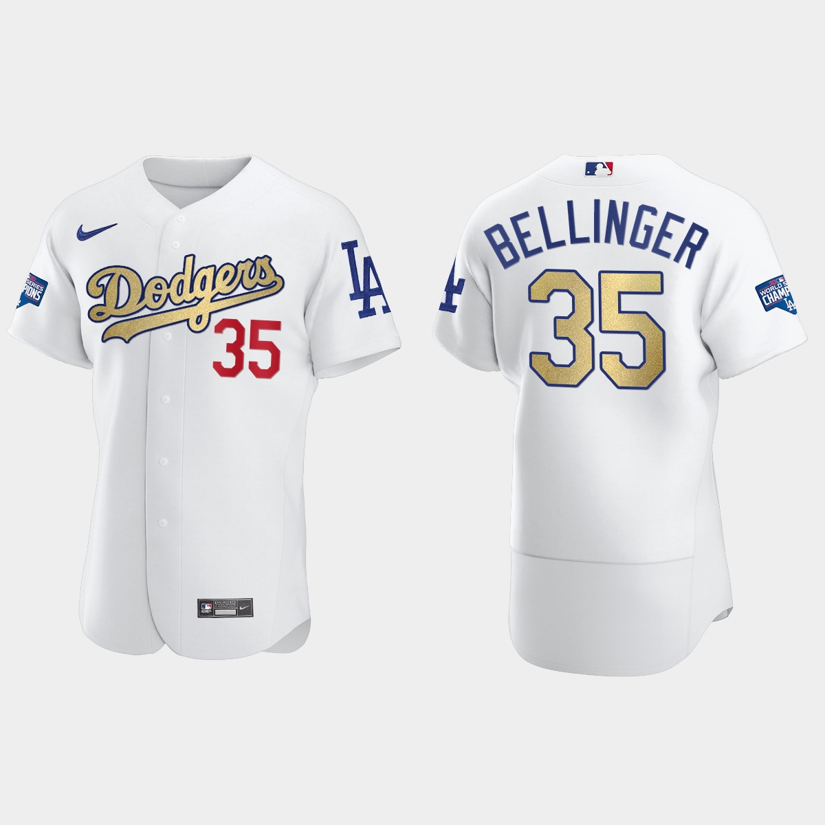 Los Angeles Dodgers #35 Cody Bellinger 2020 World Series Champions Gold Program Jersey - White