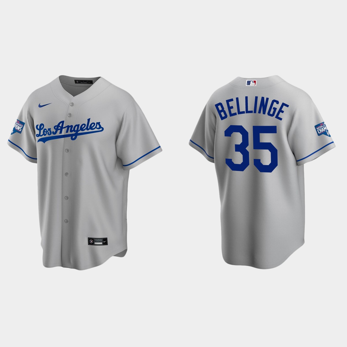 Los Angeles Dodgers #35 Cody Bellinger Road Team 2020 World Series Champions Jersey - Gray