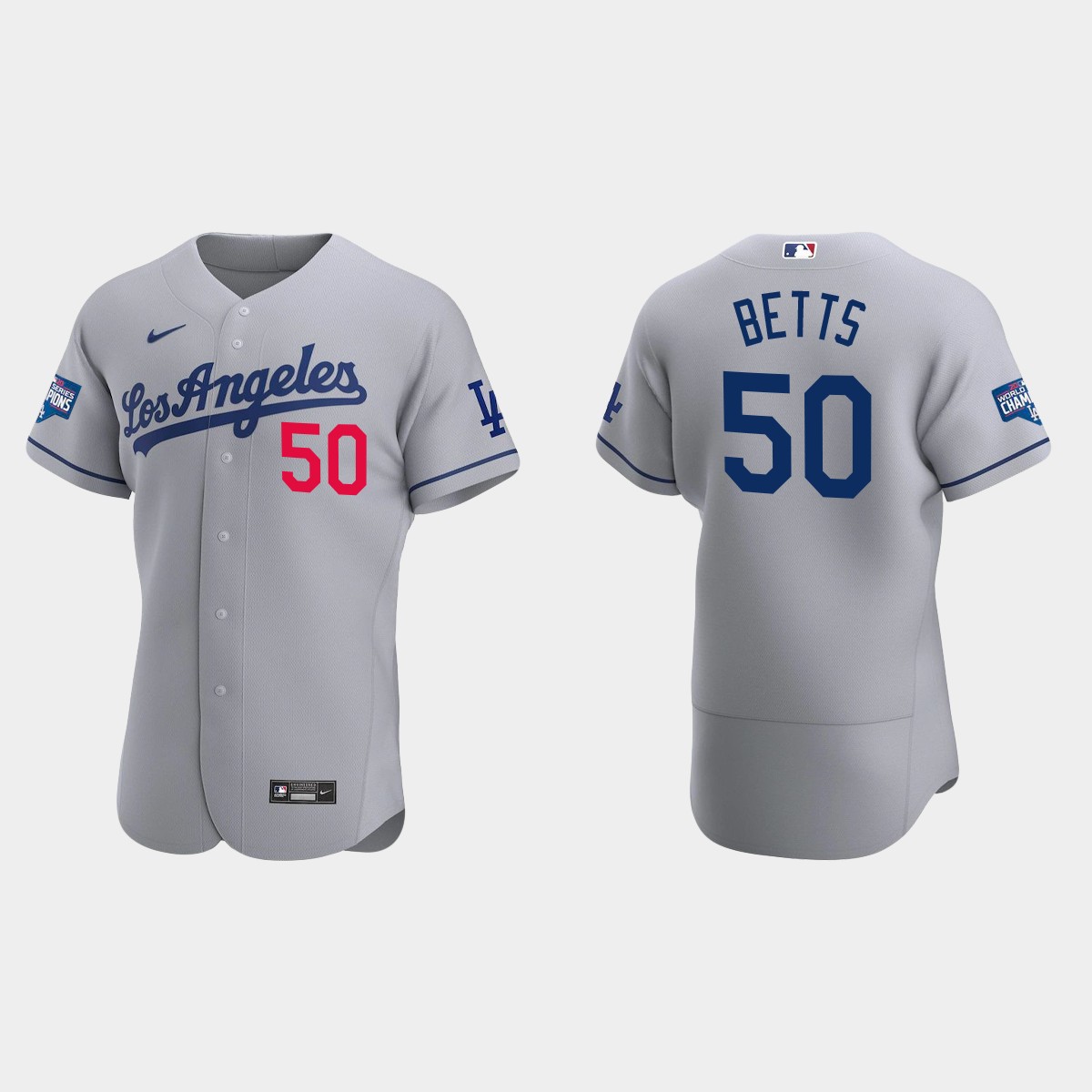 Los Angeles Dodgers #50 Mookie Betts 2020 World Series Champions Road Team Jersey - White