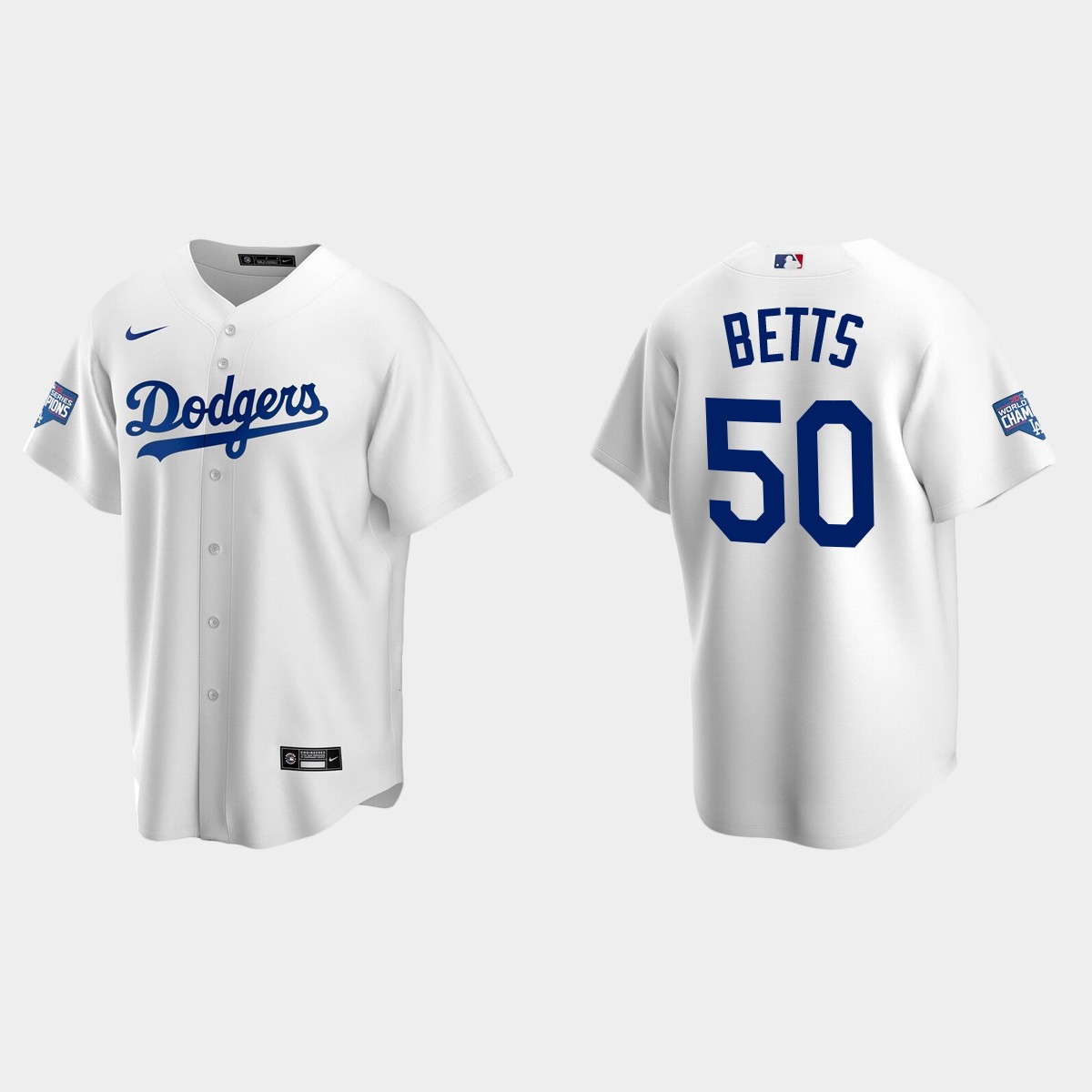 Los Angeles Dodgers #50 Mookie Betts Home Patch Player 2020 World Series Champions Jersey - White
