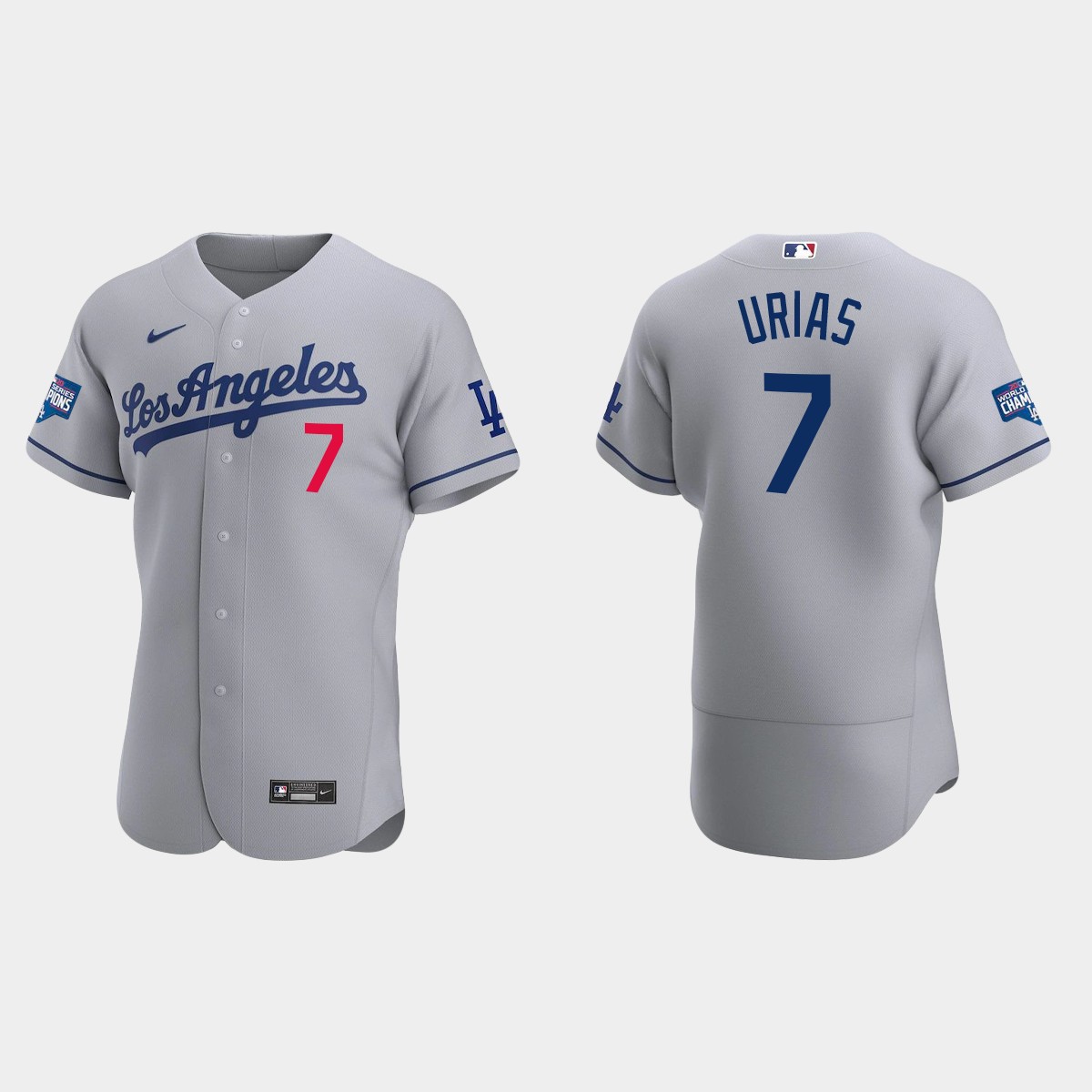 Los Angeles Dodgers #7 Julio Urias 2020 World Series Champions Road Team Jersey - White