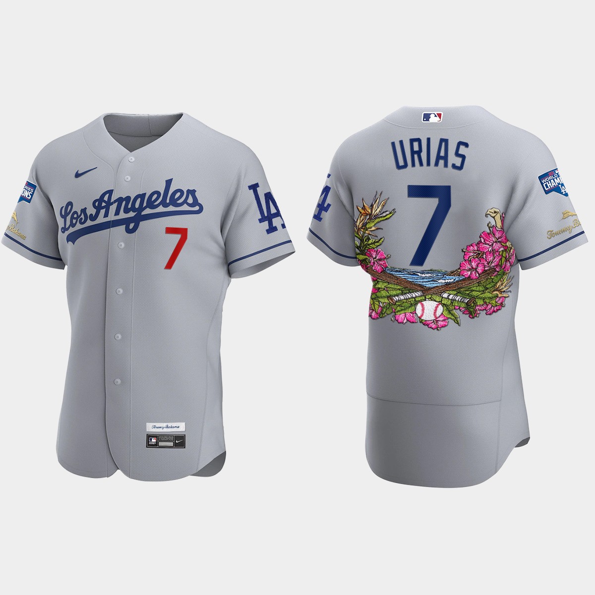 Los Angeles Dodgers #7 Julio Urias 2020 World Series Champions Tommy Bahama Jersey - Gray