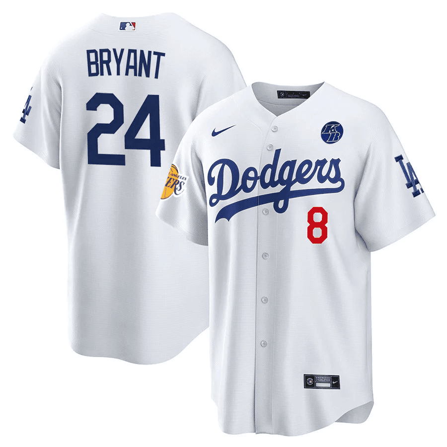 Los Angeles Dodgers #8/24 Kobe Bryant Lakers/Los Angeles Dodgers Patch Cool Base White  Jersey - All Stitched