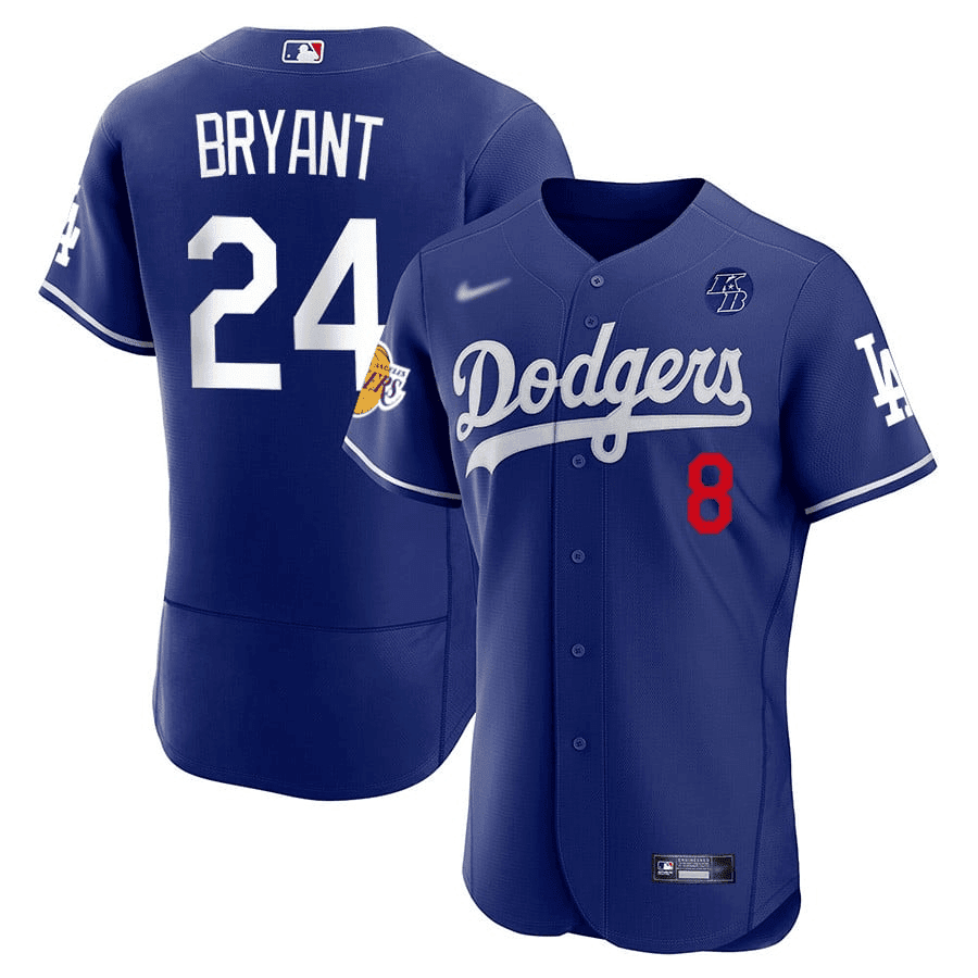 Los Angeles Dodgers #8/24 Kobe Bryant Lakers/Los Angeles Dodgers Patch Flex Base Royal  Jersey - All Stitched