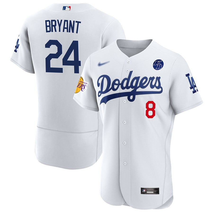 Los Angeles Dodgers #8/24 Kobe Bryant Lakers/Los Angeles Dodgers Patch Flex Base White  Jersey - All Stitched