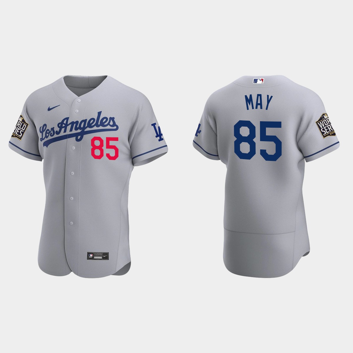 Los Angeles Dodgers #85 Dustin May 2020 World Series Road Jersey - Gray