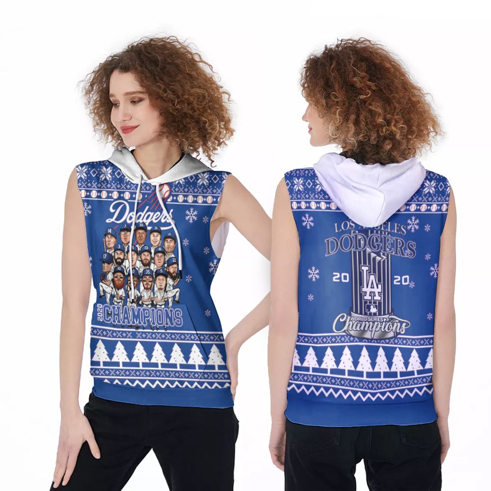 Los Angeles Dodgers 2020 Champions Animation Chirstmas Style 3D Printed Gift For Los Angeles Dodgers Fan Sleeveless Hoodie