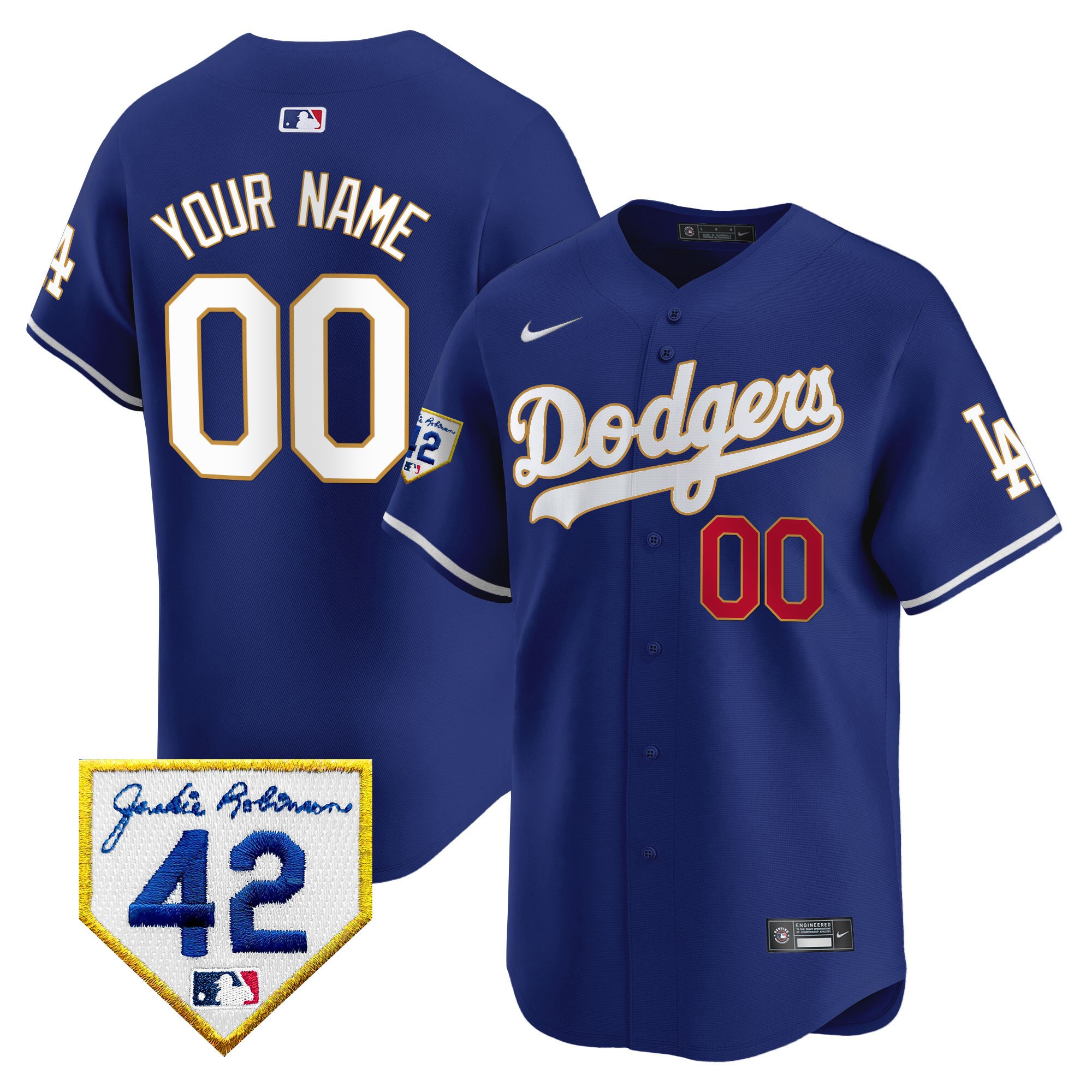 Los Angeles Dodgers 2024 Jackie Robinson Patch Vapor Premier Limited Custom Royal Jersey - All Stitched