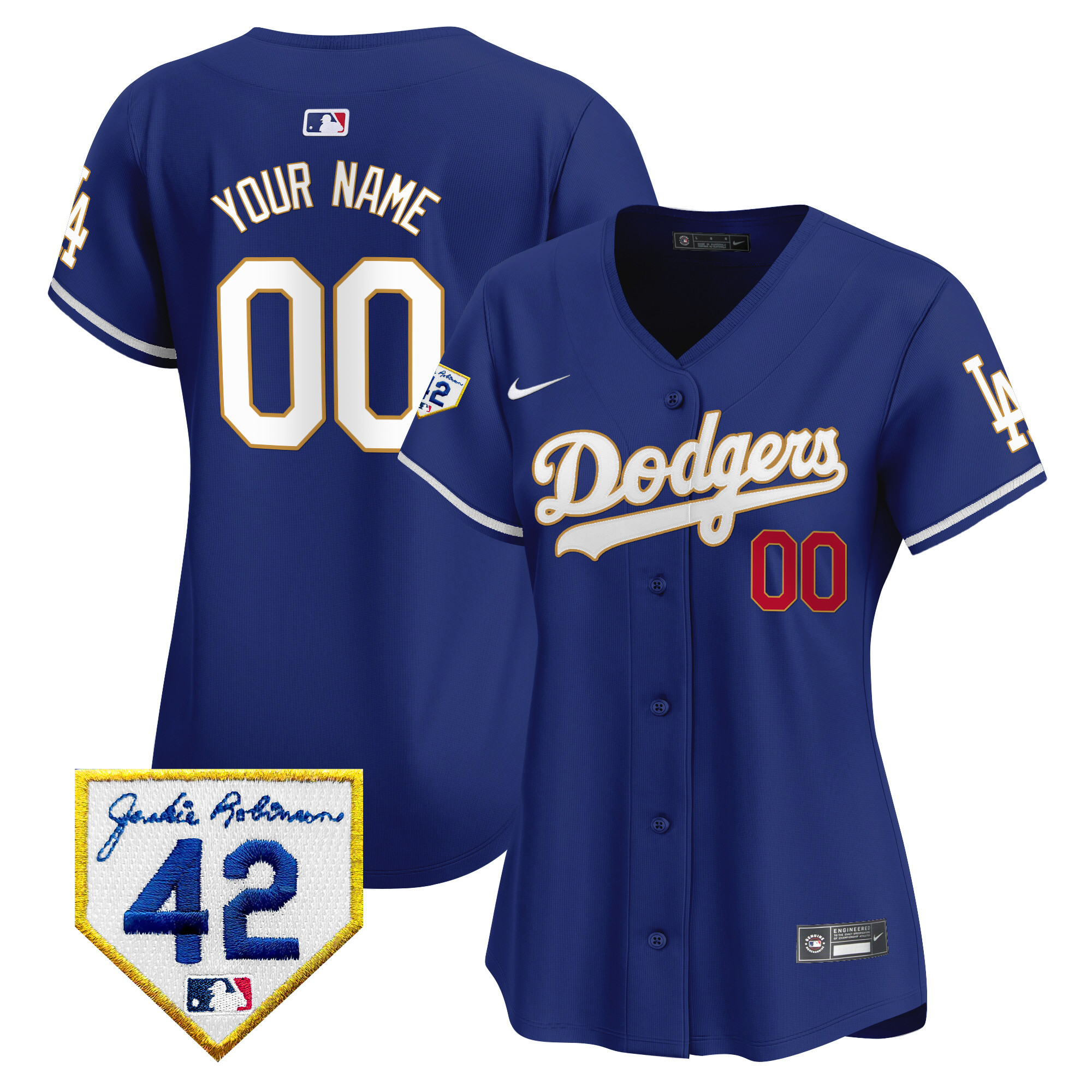 Los Angeles Dodgers 2024 Jackie Robinson Patch Vapor Premier Limited Custom Royal Jersey - All Stitched