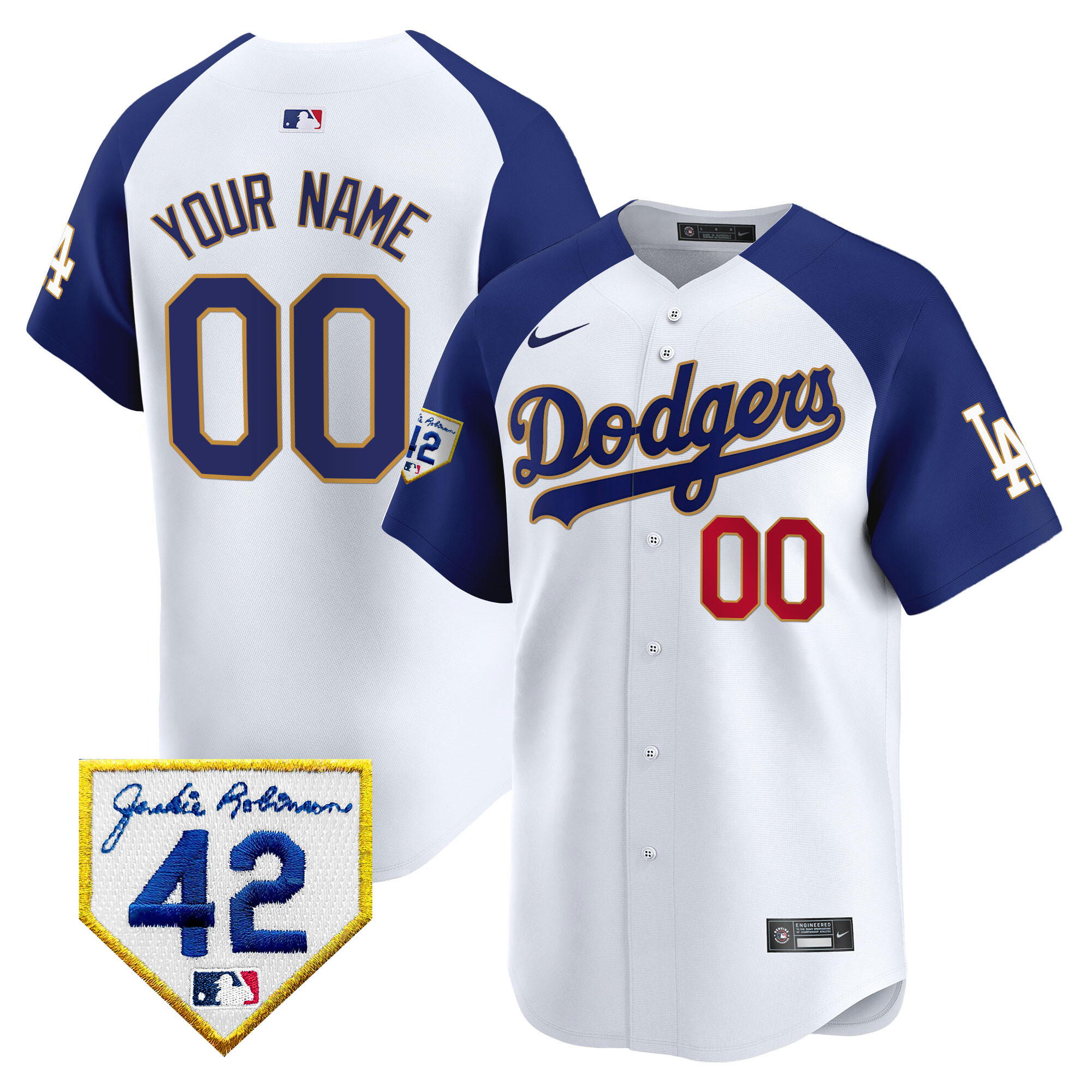 Los Angeles Dodgers 2024 Jackie Robinson Patch Vapor Premier Limited Custom White Alternate Jersey - All Stitched
