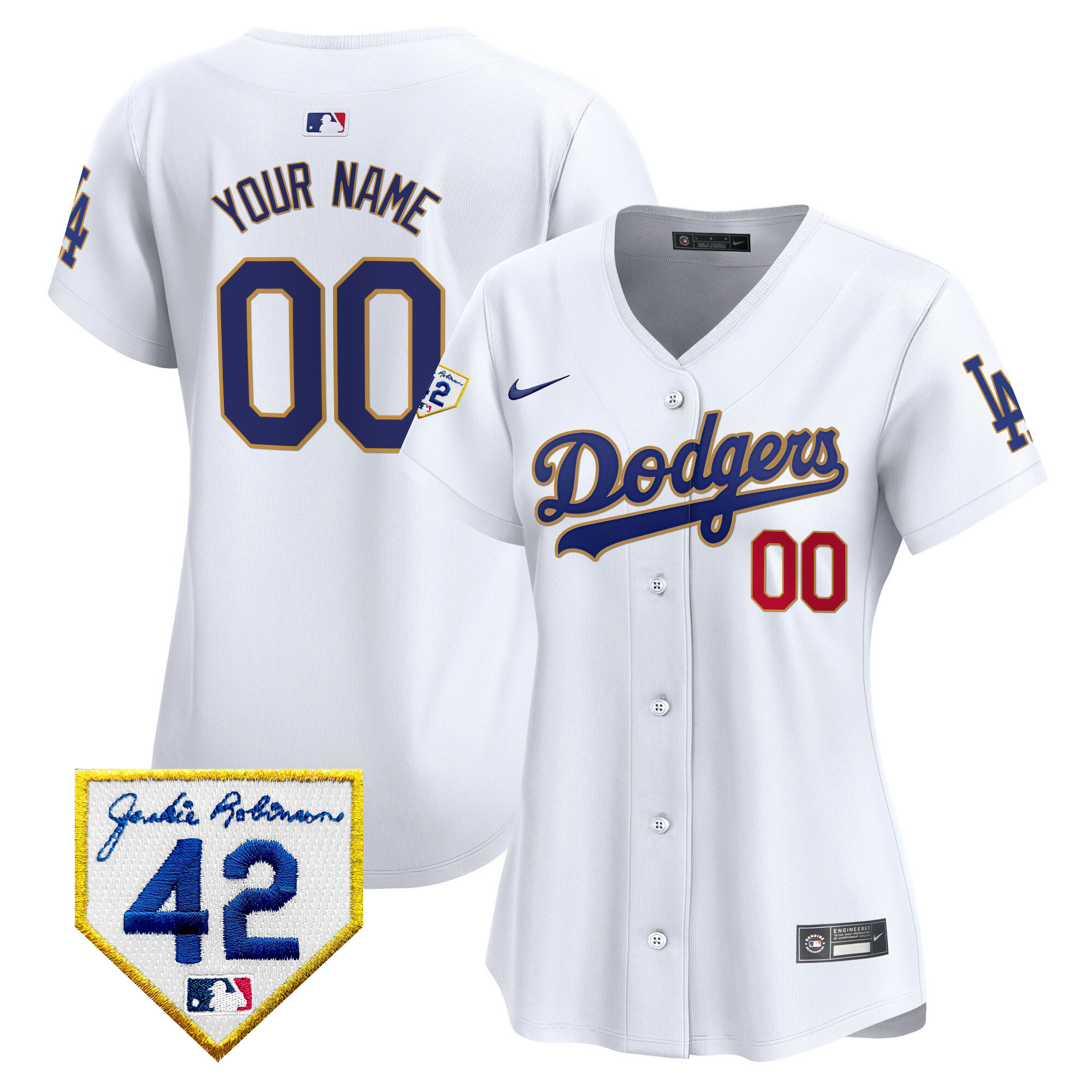 Los Angeles Dodgers 2024 Jackie Robinson Patch Vapor Premier Limited Custom White Jersey - All Stitched