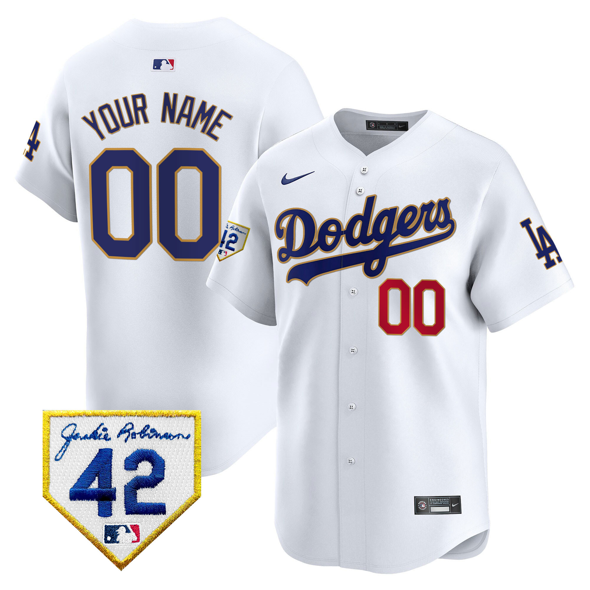 Los Angeles Dodgers 2024 Jackie Robinson Patch Vapor Premier Limited Custom White Jersey - All Stitched