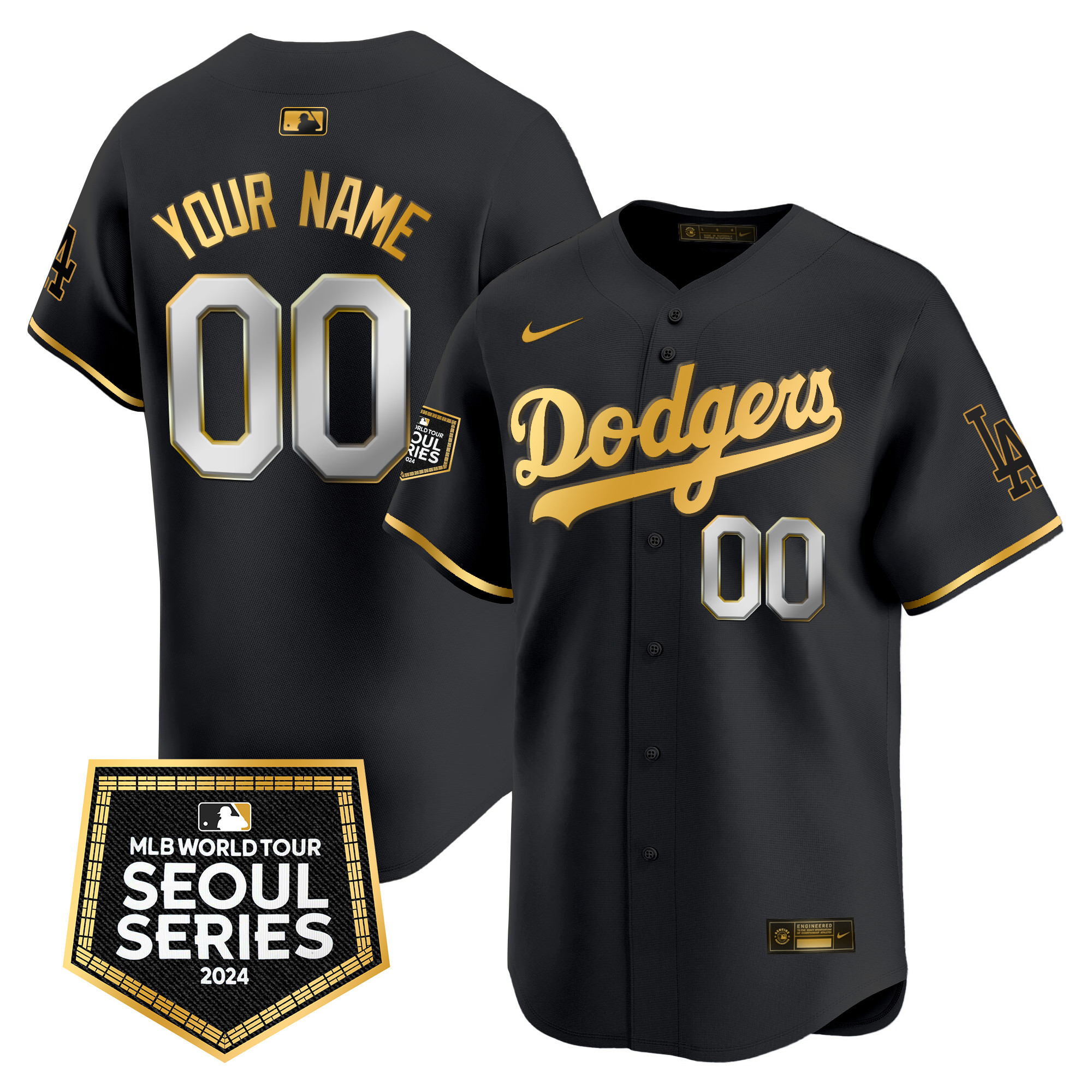 Los Angeles Dodgers 2024 World Tour Seoul Series Patch Vapor Premier Limited Custom Black Gold Jersey - All Stitched