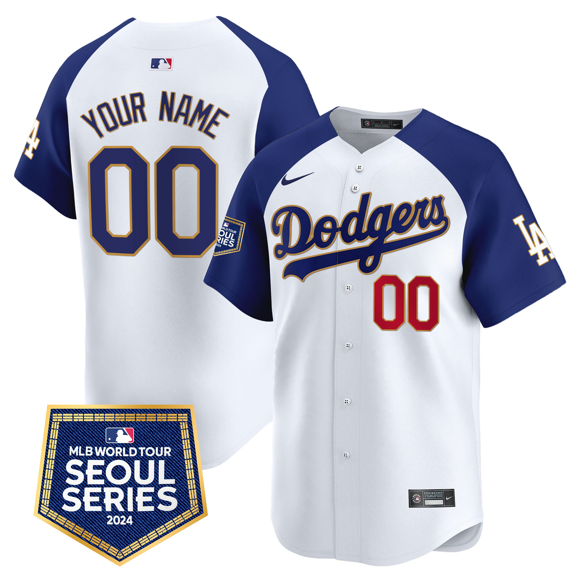 Los Angeles Dodgers 2024 World Tour Seoul Series Patch Vapor Premier Limited Custom White Alternate Jersey - All Stitched