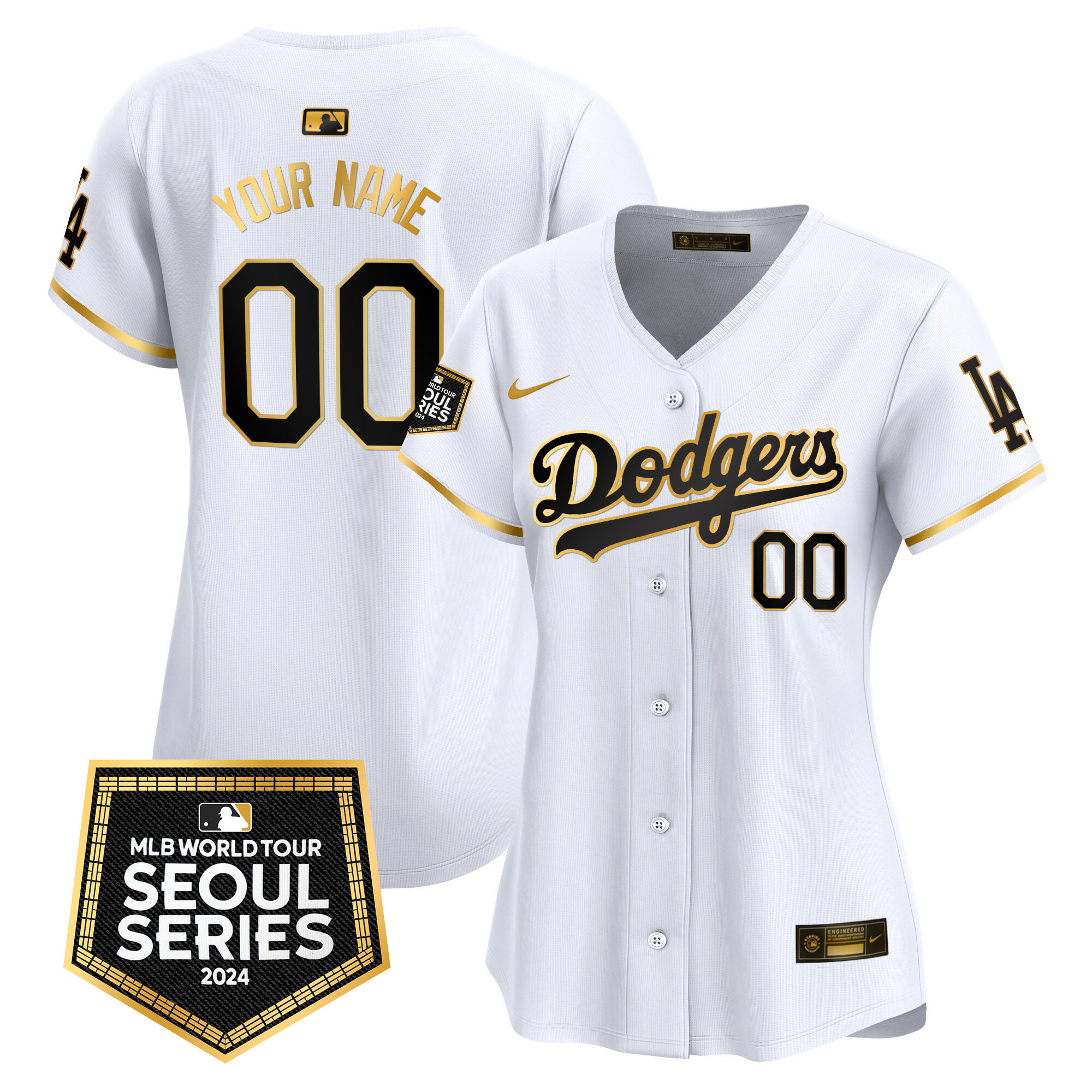 Los Angeles Dodgers 2024 World Tour Seoul Series Patch Vapor Premier Limited Custom White Gold Jersey - All Stitched