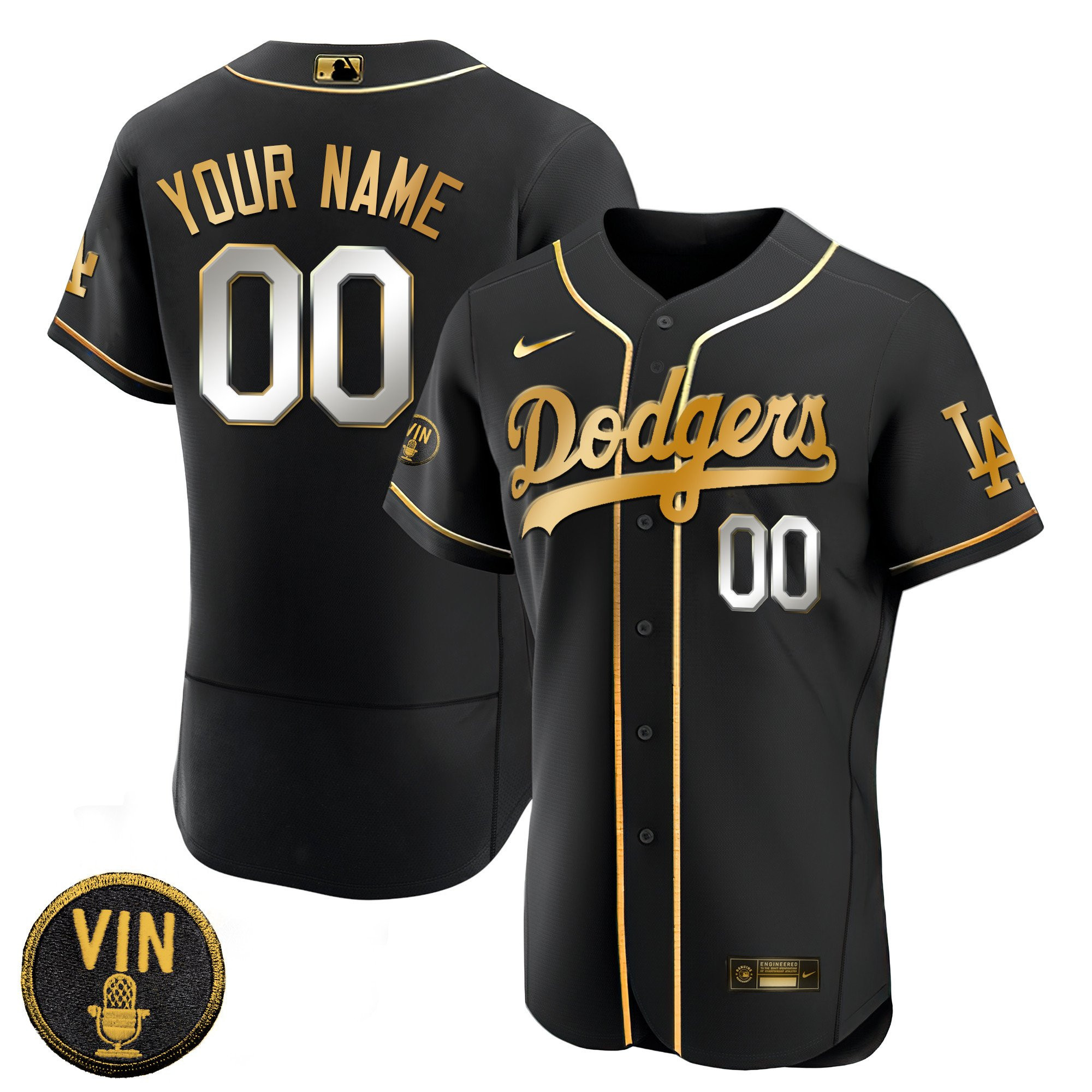 Los Angeles Dodgers Black Limited Vin Scully Patch Gold Custom Flex Black Limited Jersey - All Stitched