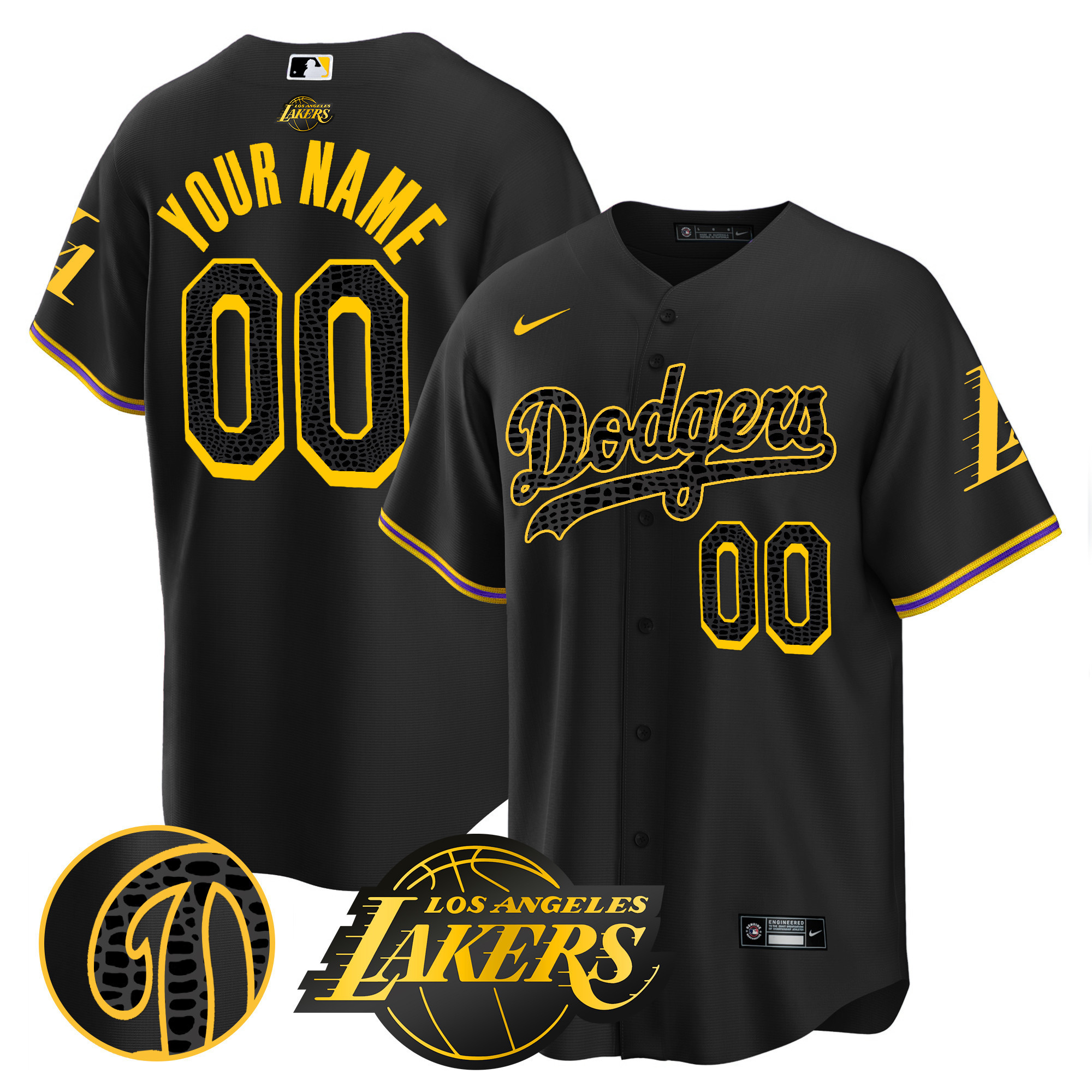 Los Angeles Dodgers Cool Base Mamba Custom Black Jersey - All Stitched