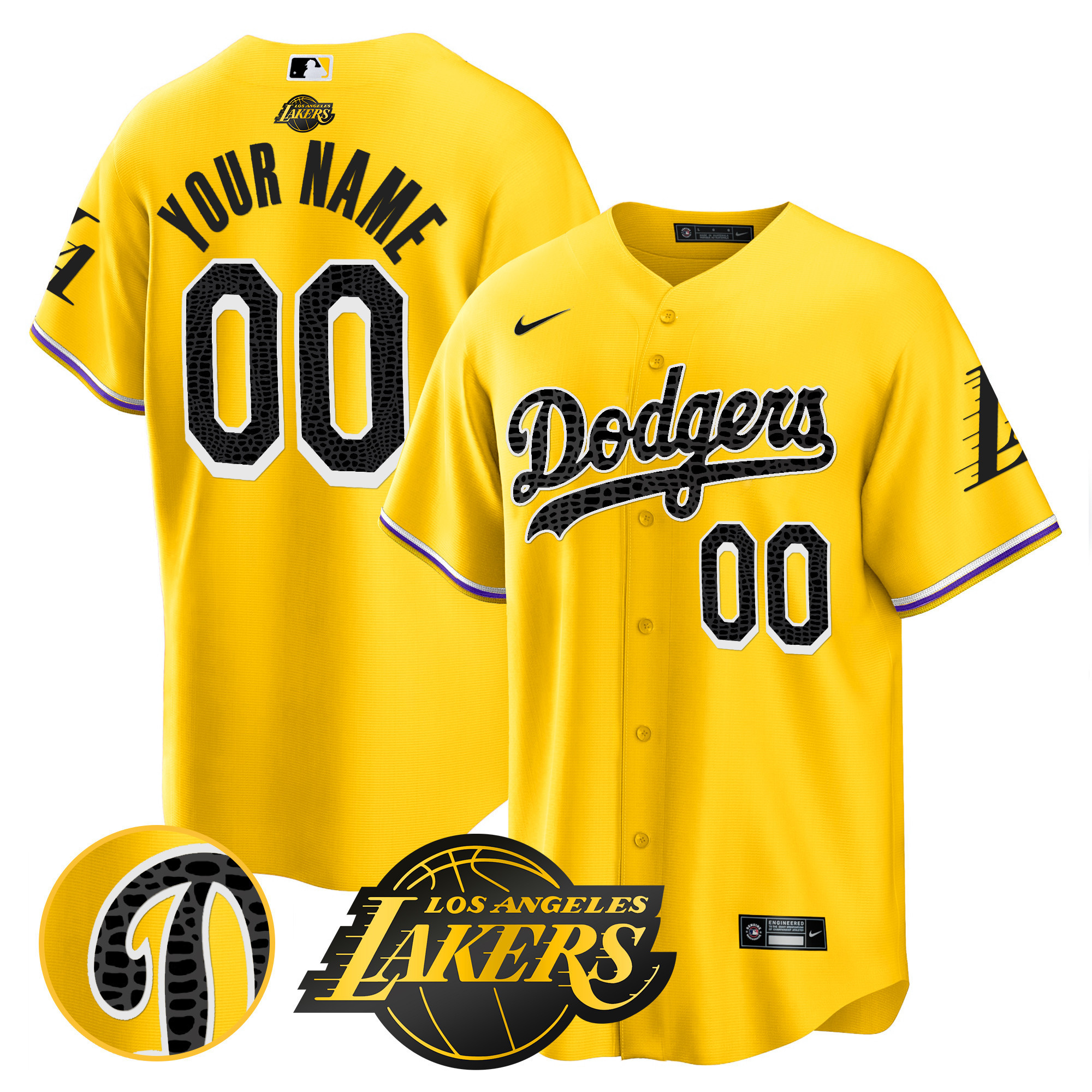 Los Angeles Dodgers Cool Base Mamba Custom Gold Jersey - All Stitched