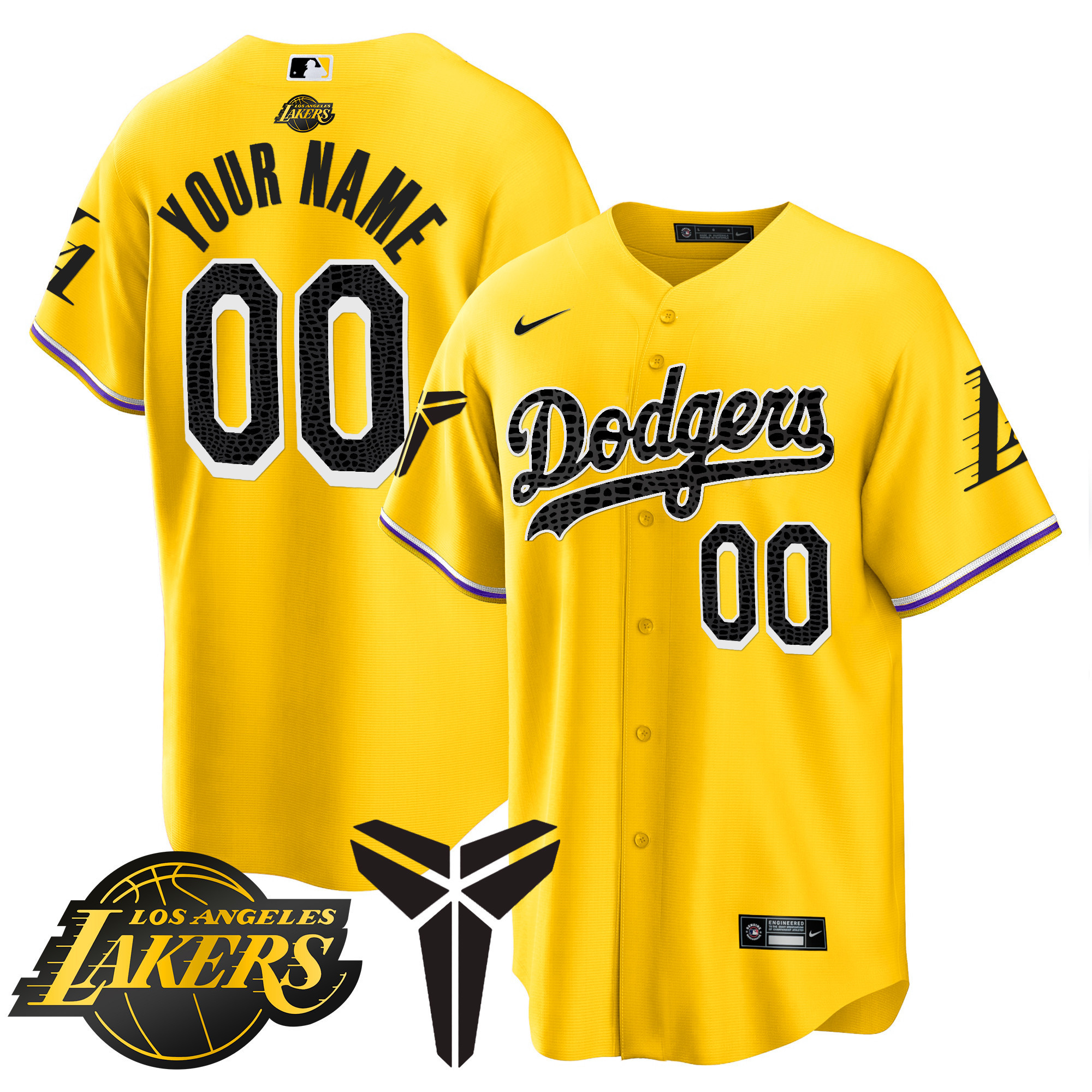 Los Angeles Dodgers Cool Base Mamba Custom V2 Gold Jersey - All Stitched