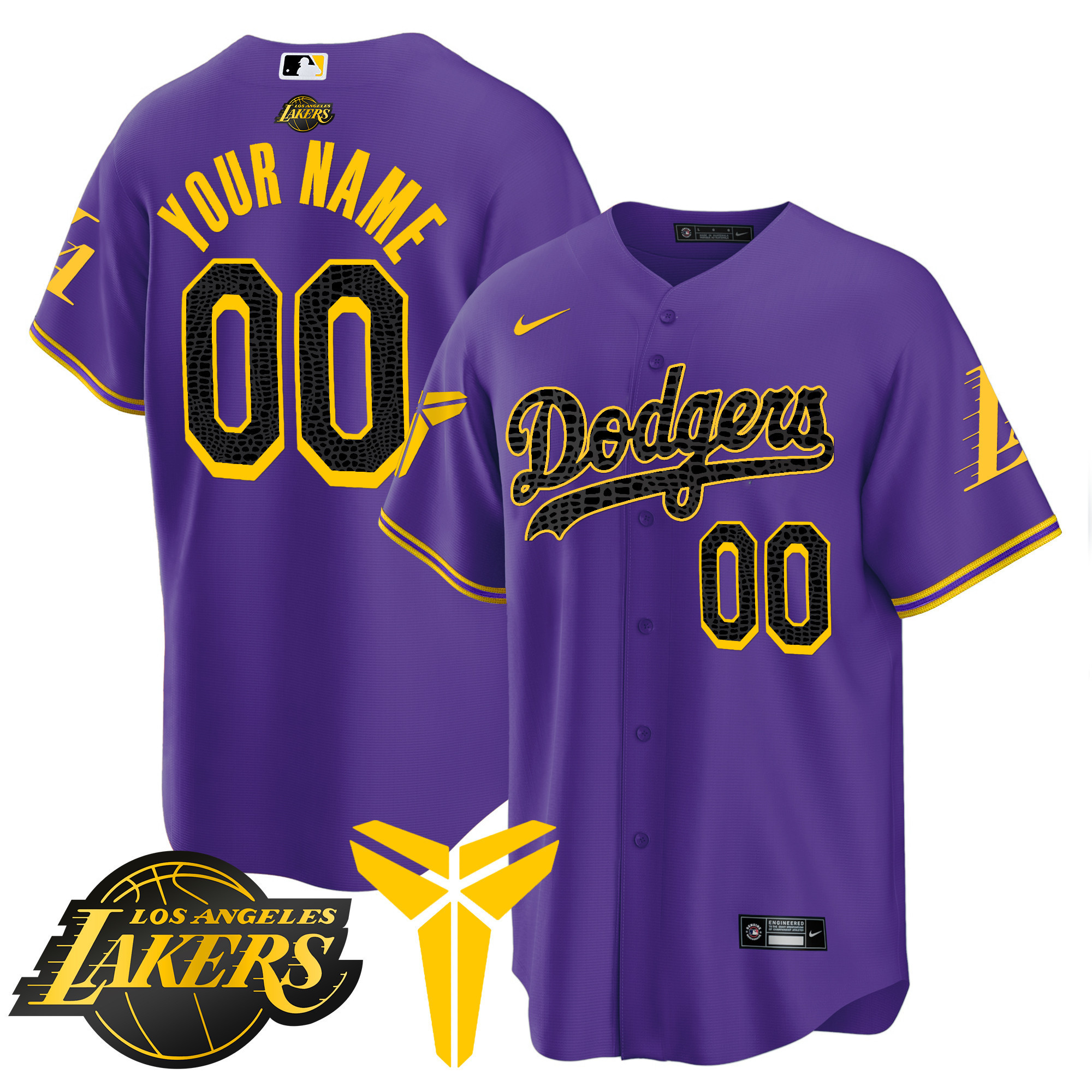 Los Angeles Dodgers Cool Base Mamba Custom V2 Purple Jersey - All Stitched