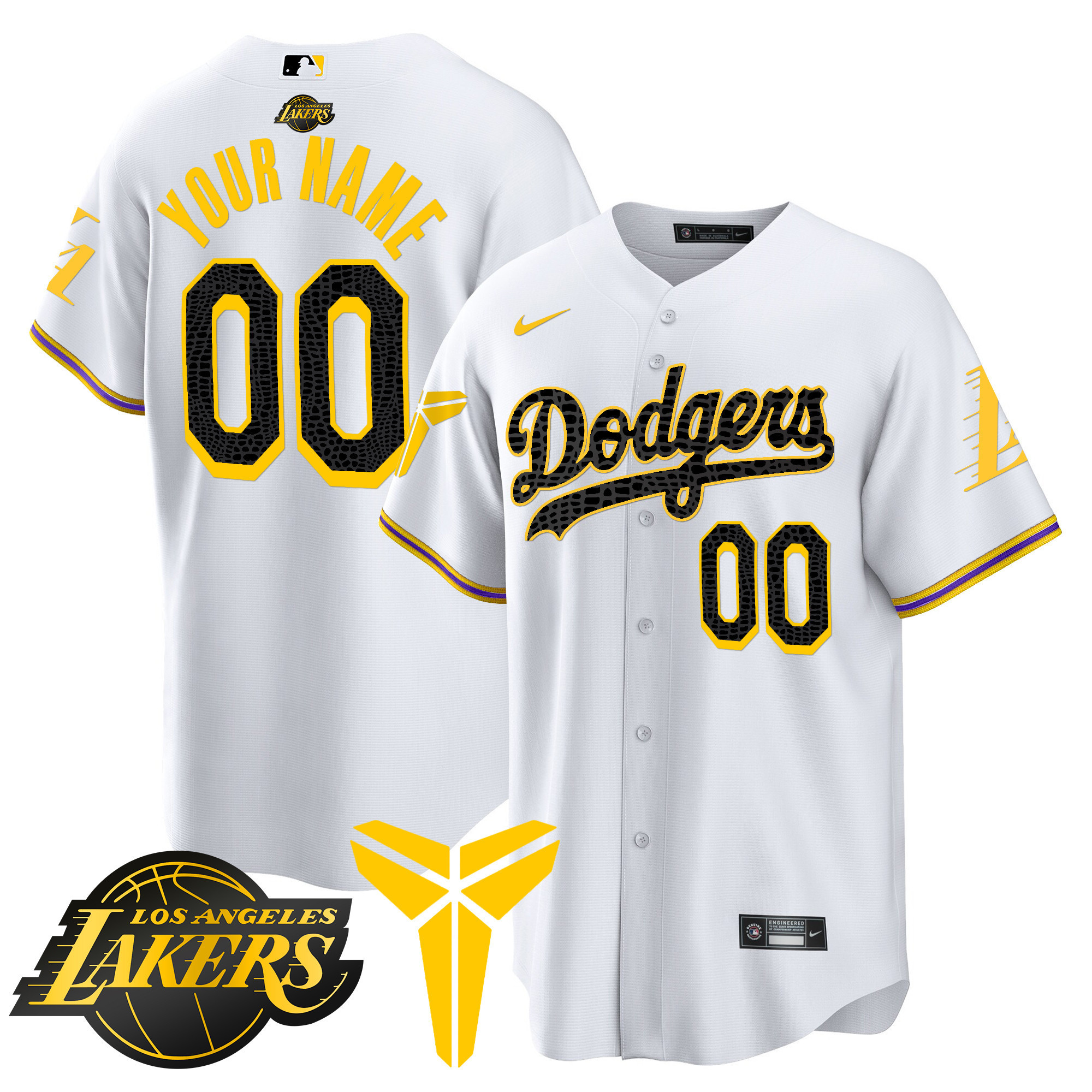 Los Angeles Dodgers Cool Base Mamba Custom V2 White Jersey - All Stitched