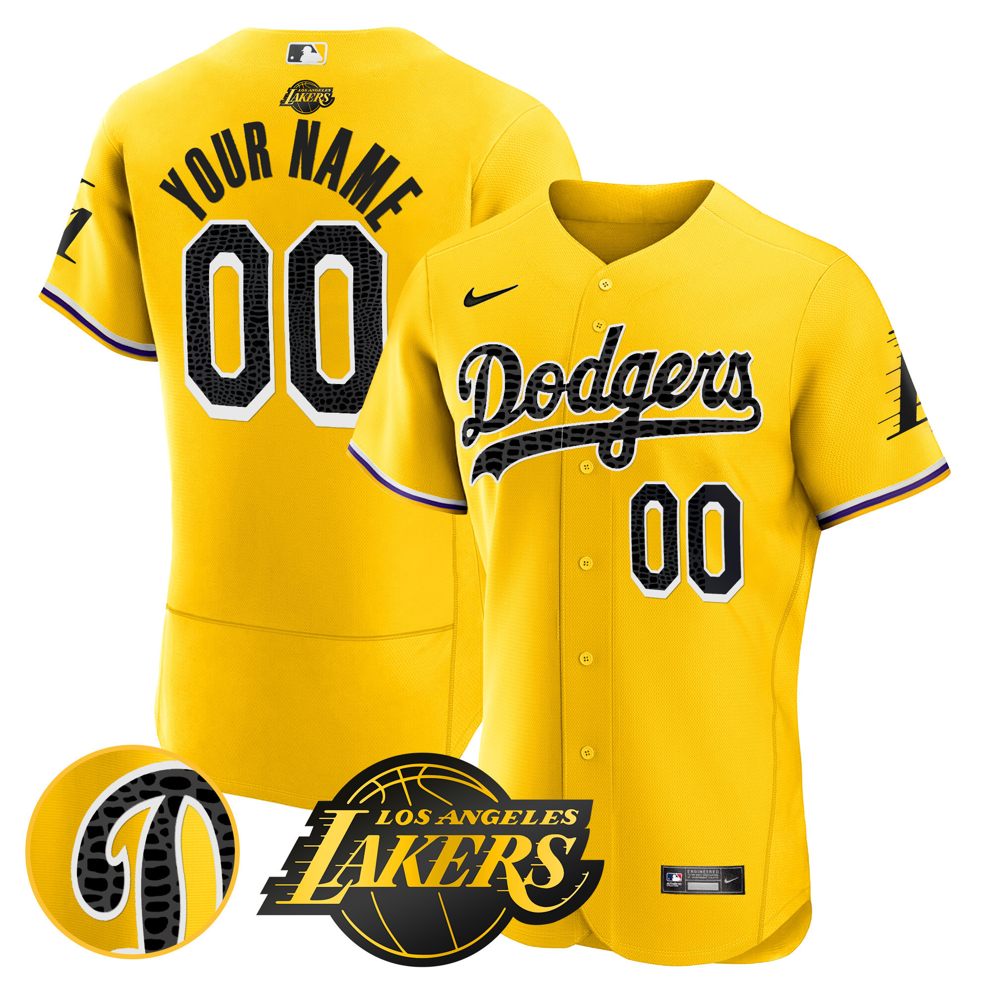 Los Angeles Dodgers Flex Base Mamba Custom Gold Jersey - All Stitched