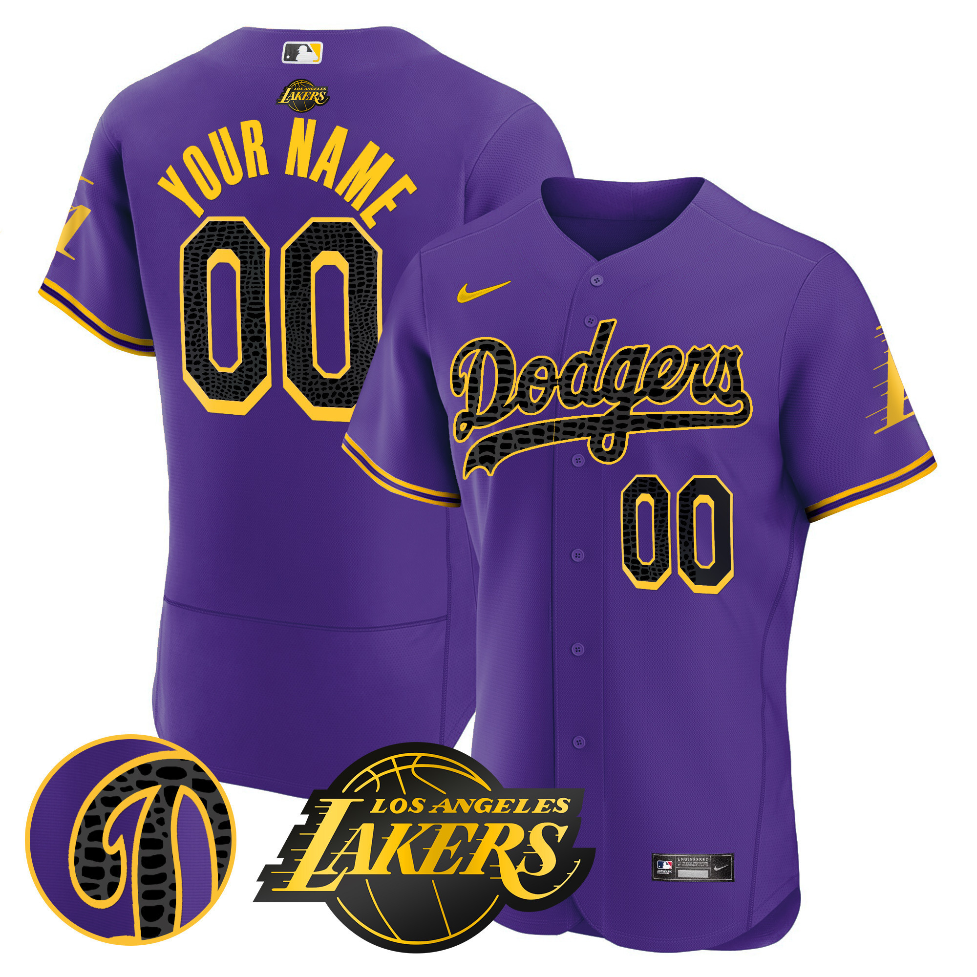 Los Angeles Dodgers Flex Base Mamba Custom Purple Jersey - All Stitched