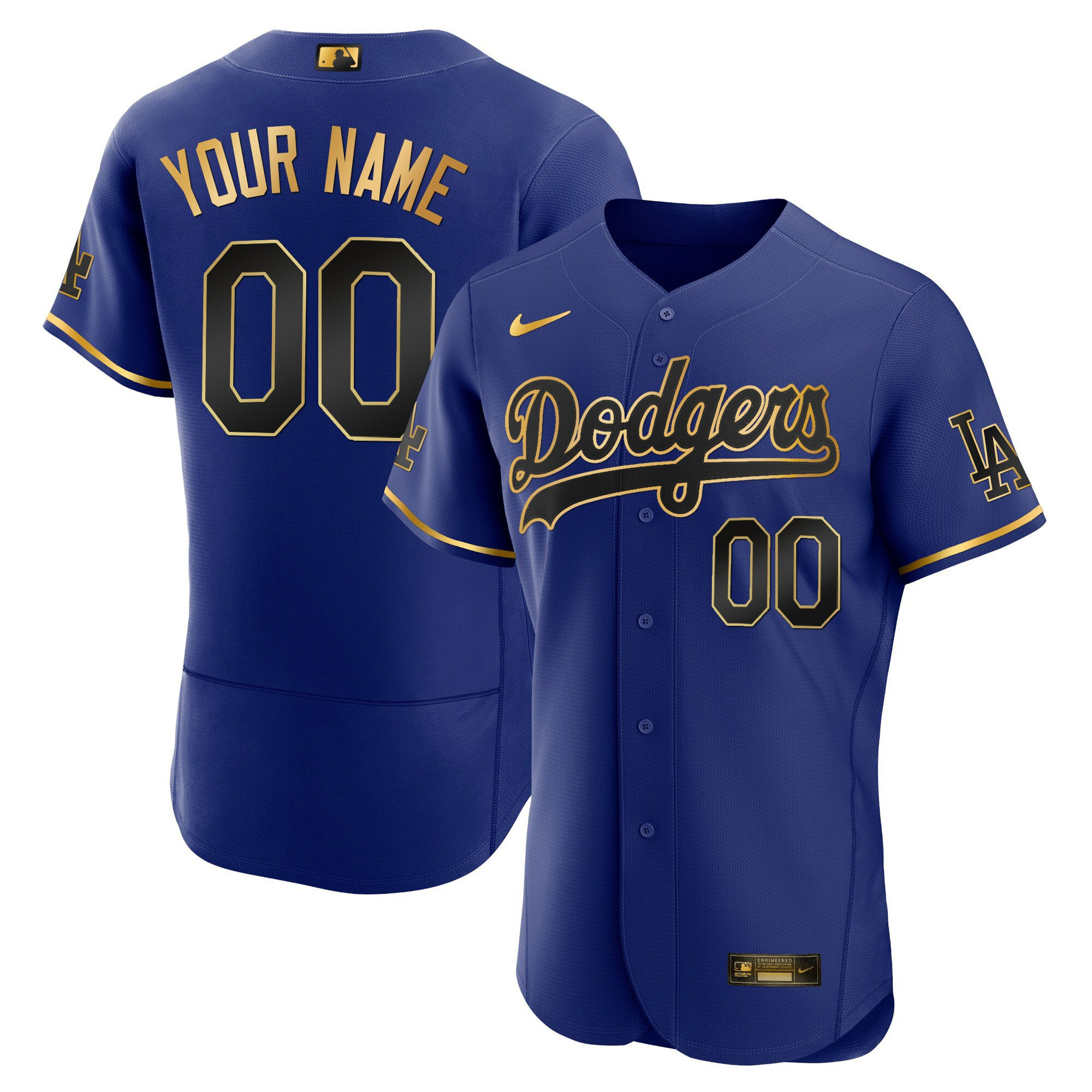Los Angeles Dodgers Gold Custom Flex Black Royal Jersey - All Stitched