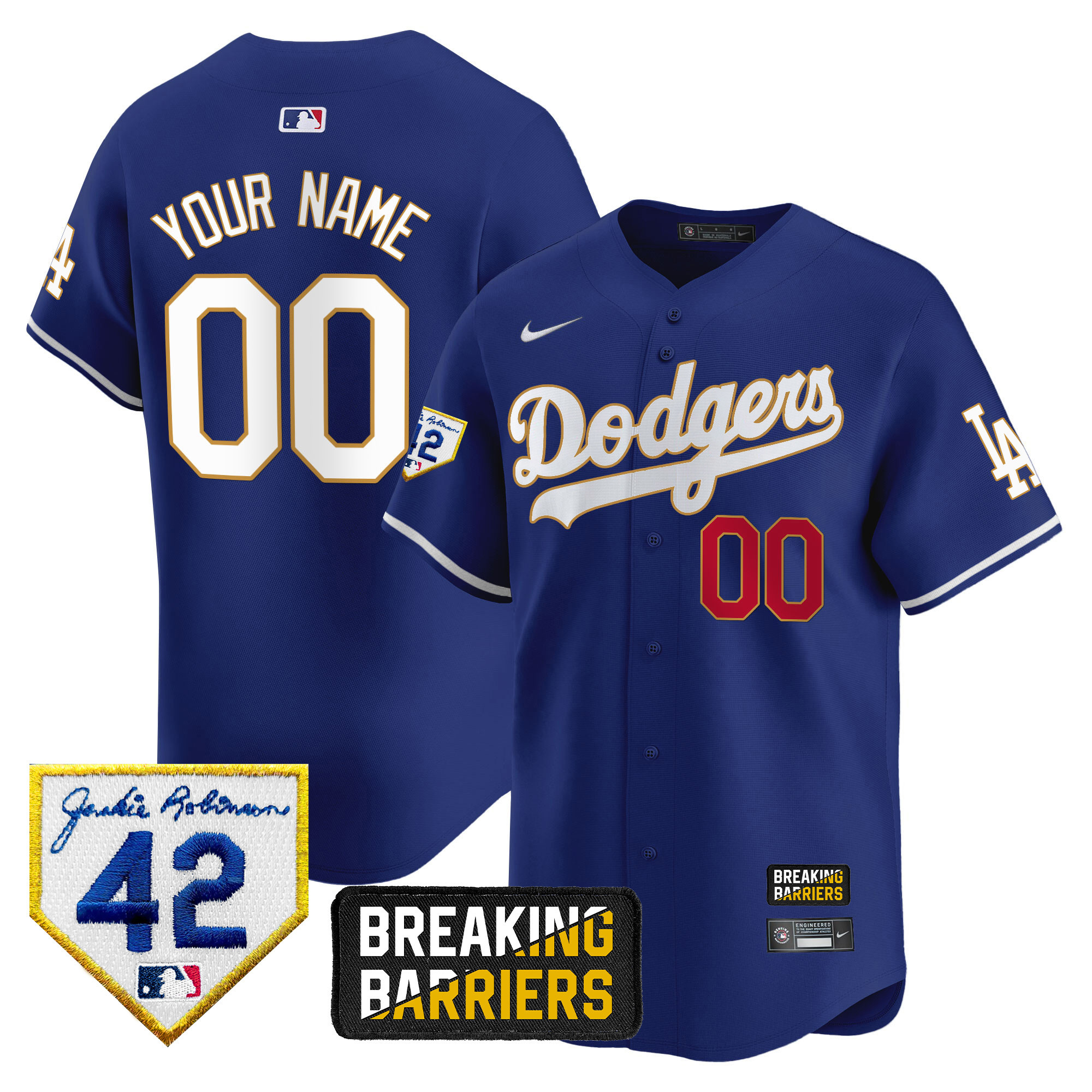 Los Angeles Dodgers Jackie Robinson Breaking Barriers Patch Vapor Premier Limited Custom Royal Jersey - All Stitched