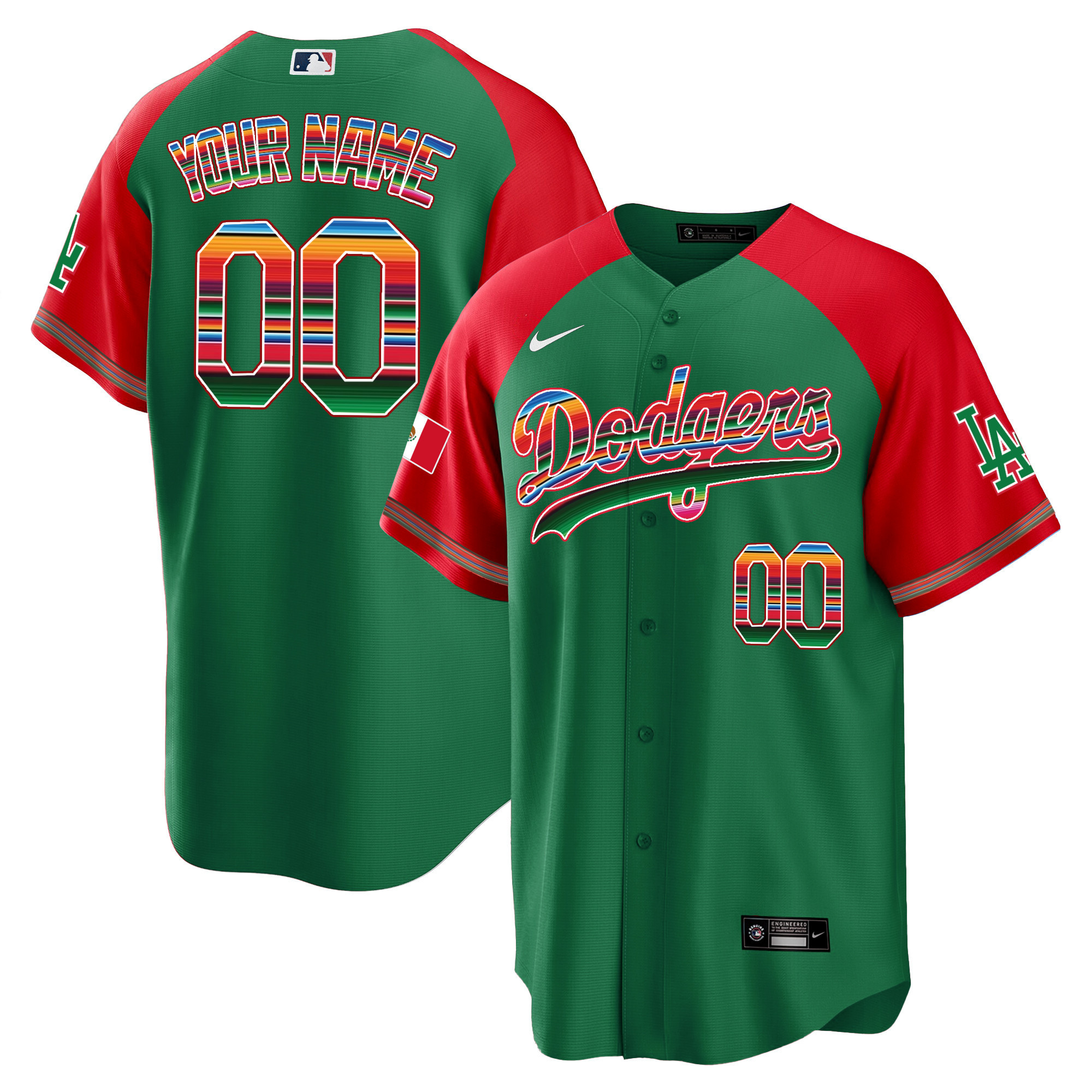 Los Angeles Dodgers Mexico Alternate Cool Base Custom Green Jersey - All Stitched