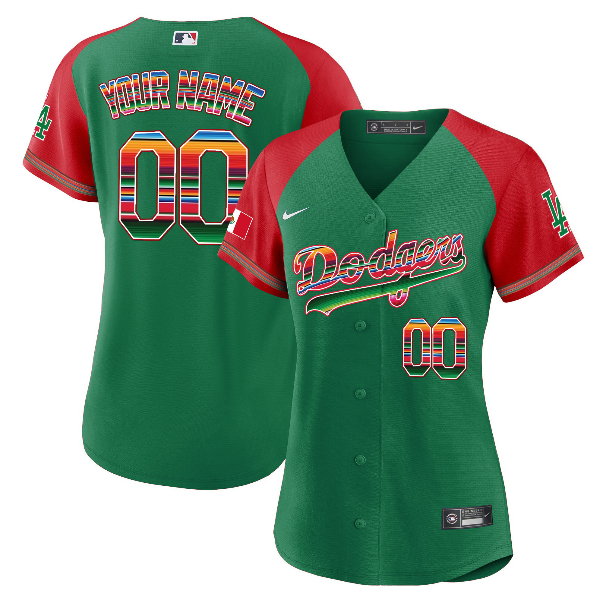 Los Angeles Dodgers Mexico Alternate Cool Base Custom Green Jersey - All Stitched